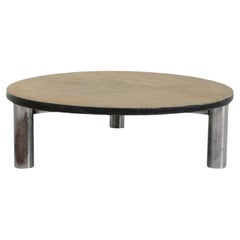 Martin Visser Style Round Stone Coffee Table with Fat Chrome Legs