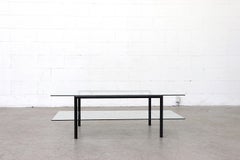 Martin Visser Style Two-Tiered Glass Coffee Table with Black Metal Frame