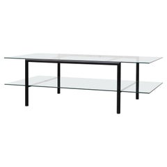 Martin Visser Style Two-Tiered Glass Coffee Table with Black Metal Frame
