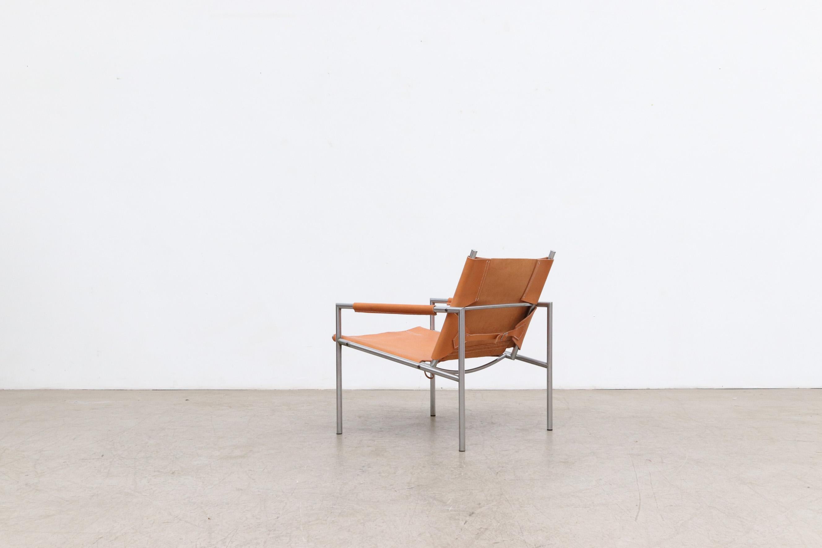 Martin Visser SZ 02 Leather and Chrome Lounge Chair for 't Spectrum In Good Condition In Los Angeles, CA