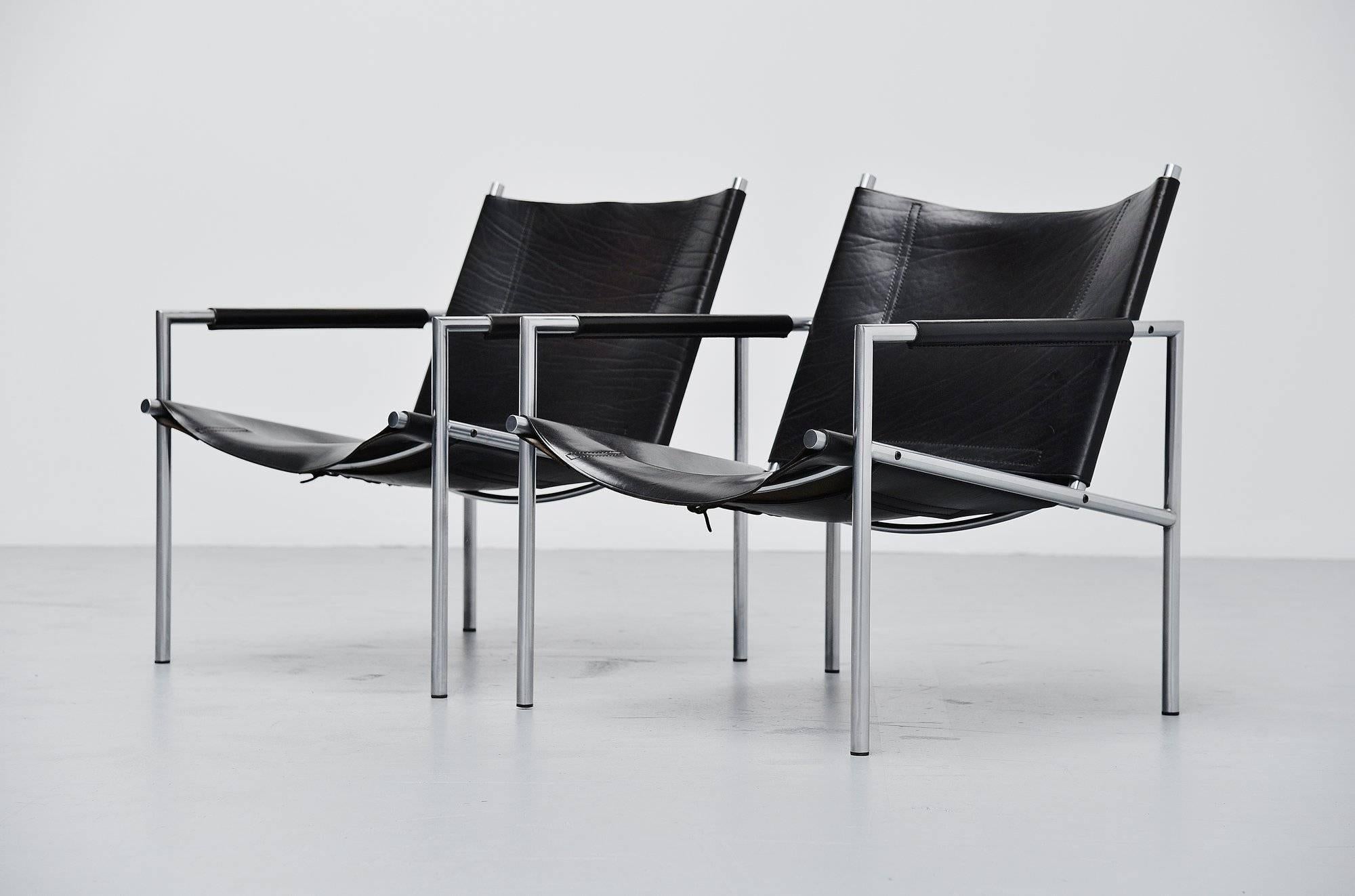 Dutch Martin Visser SZ01 Easy Chairs Black ‘t Spectrum, 1965