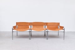 Dreiteilige Sitzgruppe aus hellbraunem Leder und Chrom von Martin Visser SZ13