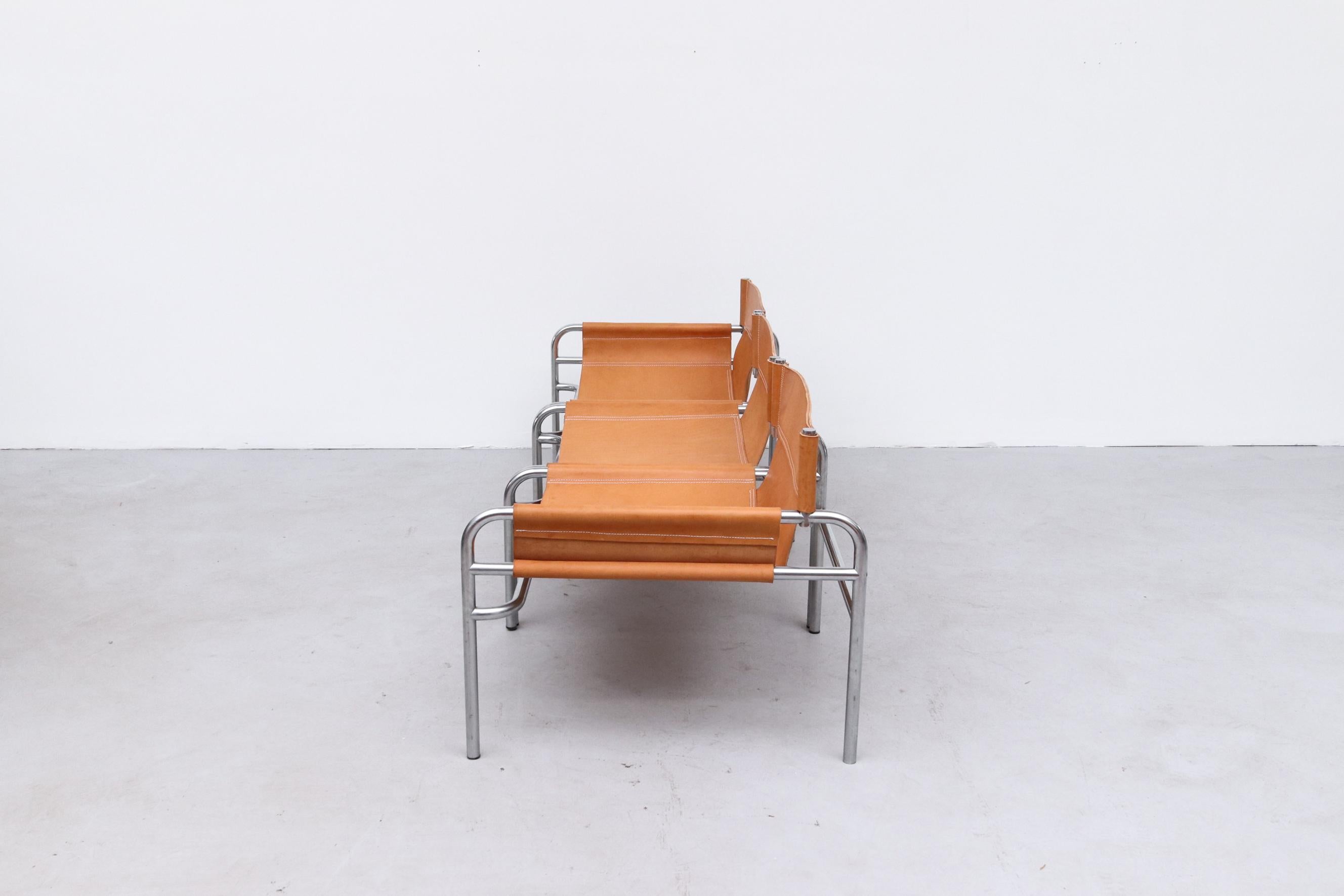 Groupe de sièges sectionnels de trois pièces SZ13 en cuir brun clair et chrome Martin Visser en vente 1