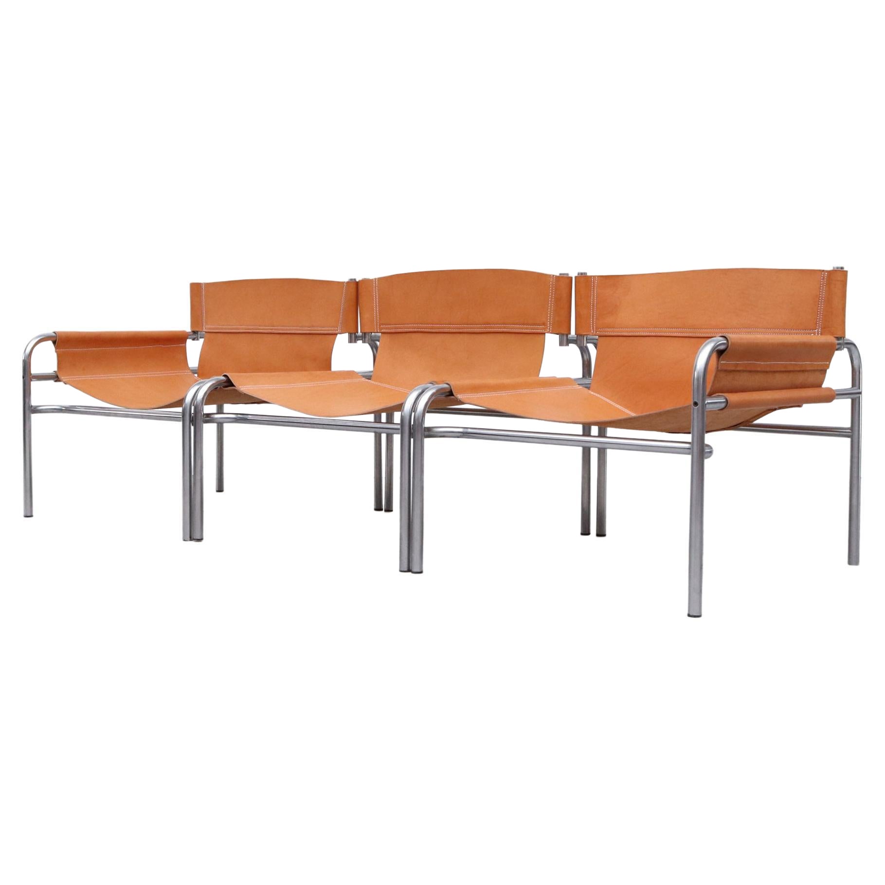 Martin Visser SZ13 Tan Leather and Chrome Three Piece Sectional Seating Group