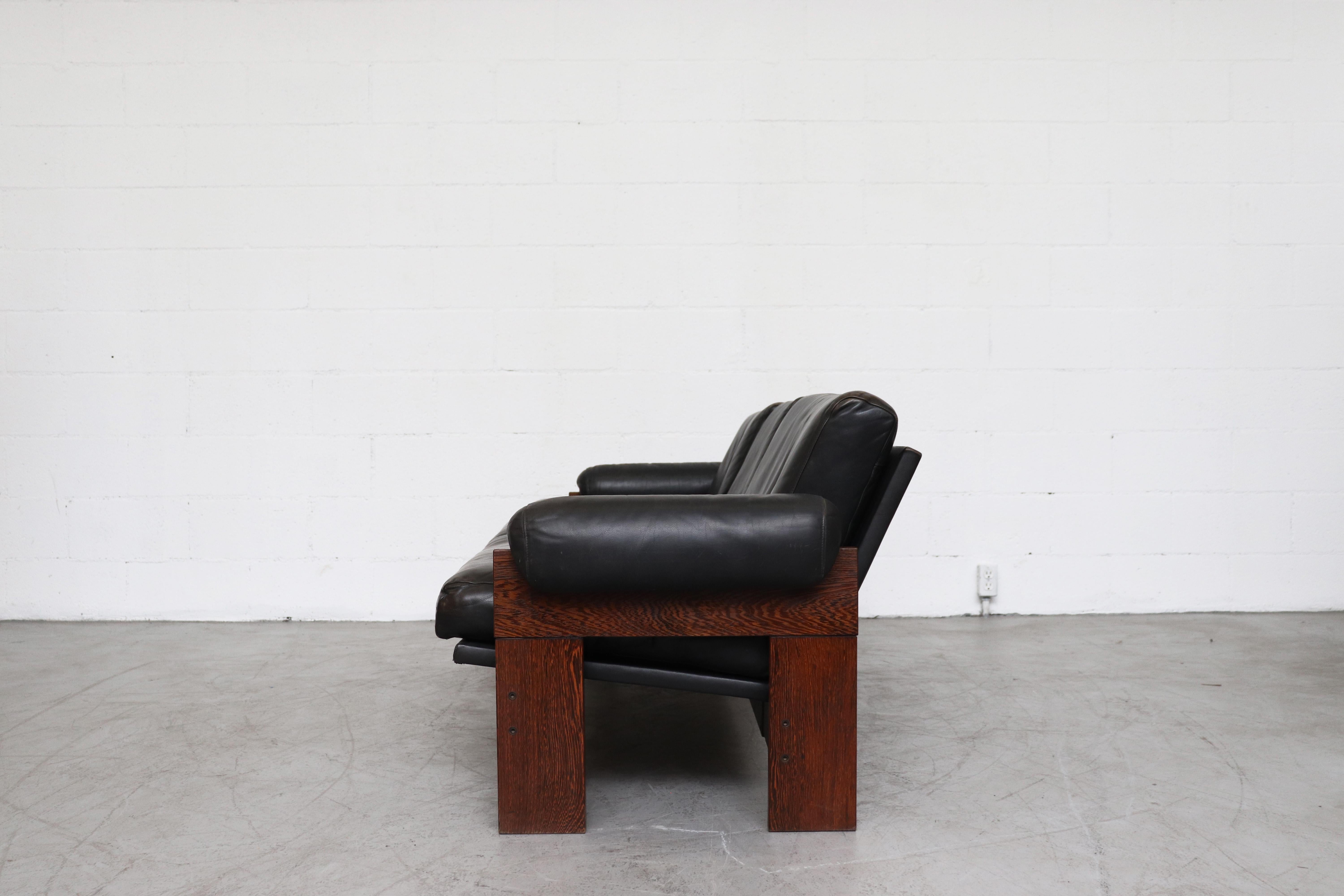 Mid-Century Modern Martin Visser Wenge and Black Leather 3-Seat Sofa