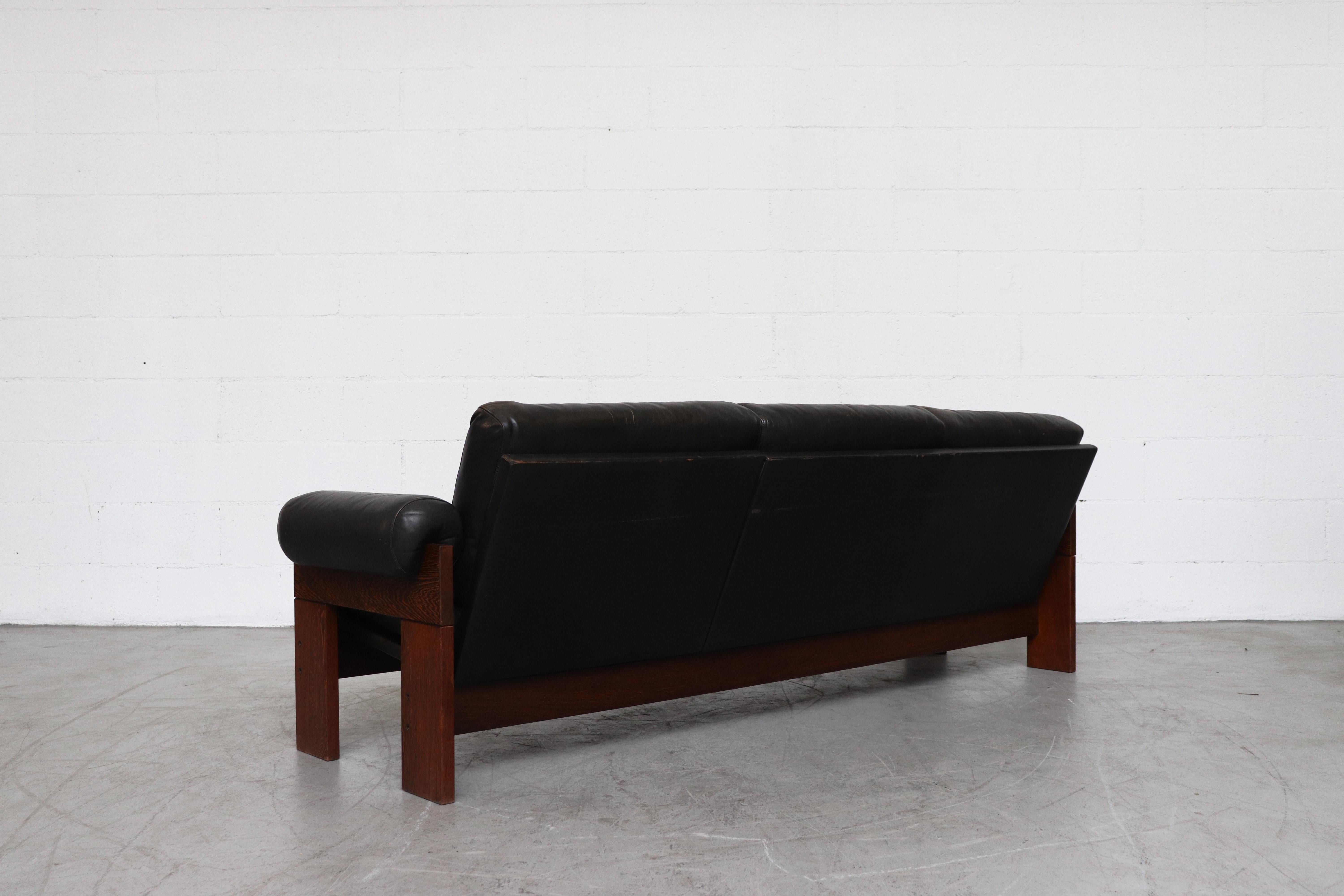 Dutch Martin Visser Wenge and Black Leather 3-Seat Sofa