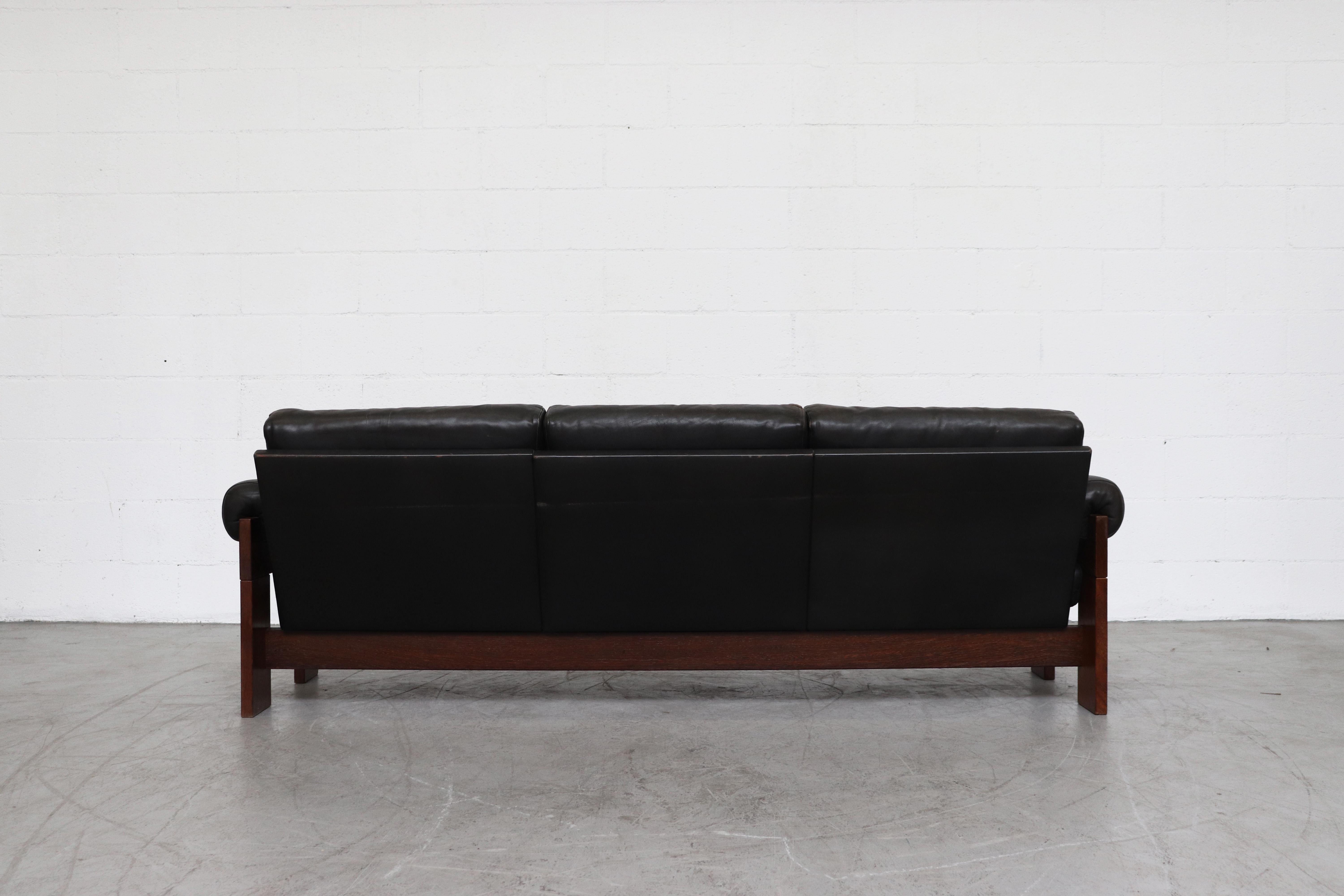 Martin Visser Wenge and Black Leather 3-Seat Sofa In Good Condition In Los Angeles, CA