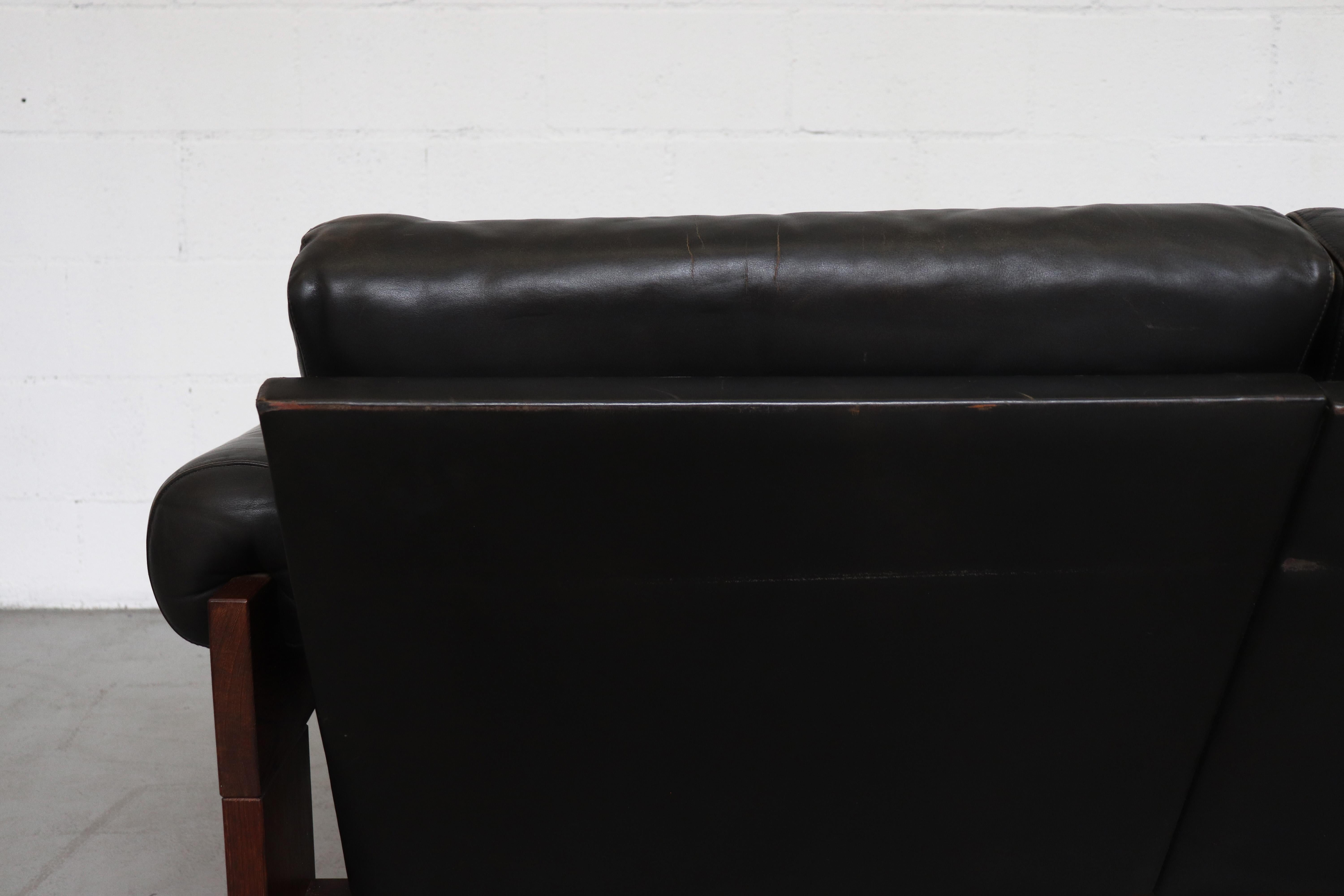 Mid-20th Century Martin Visser Wenge and Black Leather 3-Seat Sofa