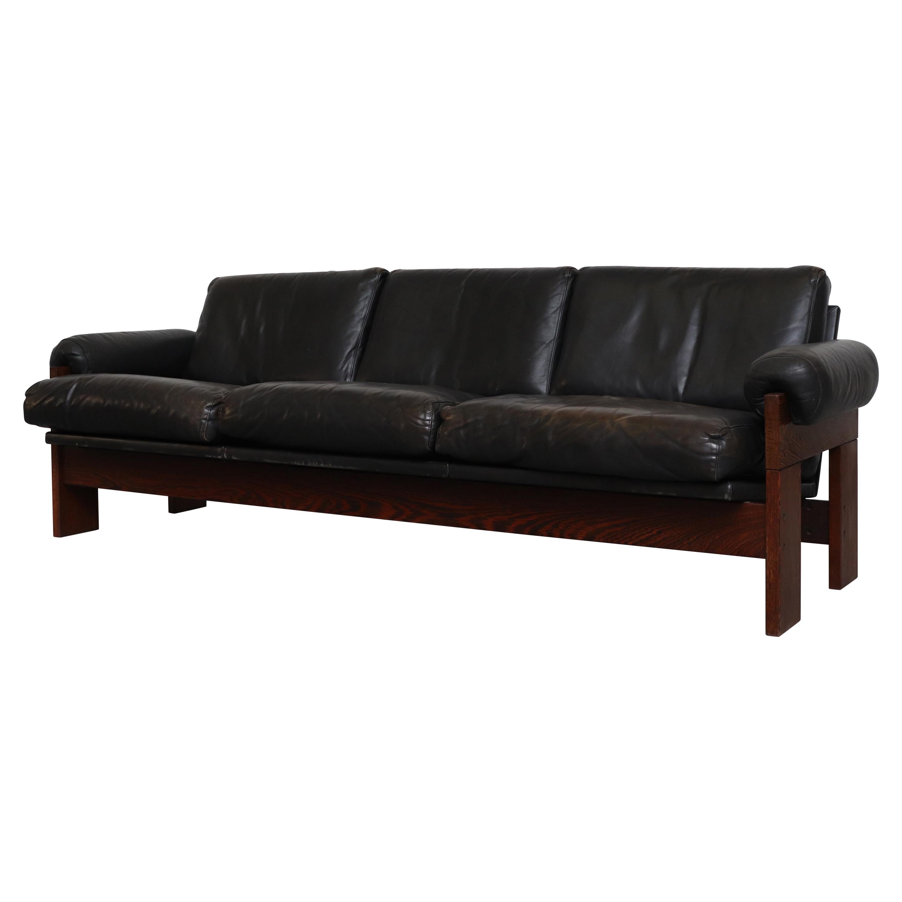 Martin Visser Wenge and Black Leather 3-Seat Sofa