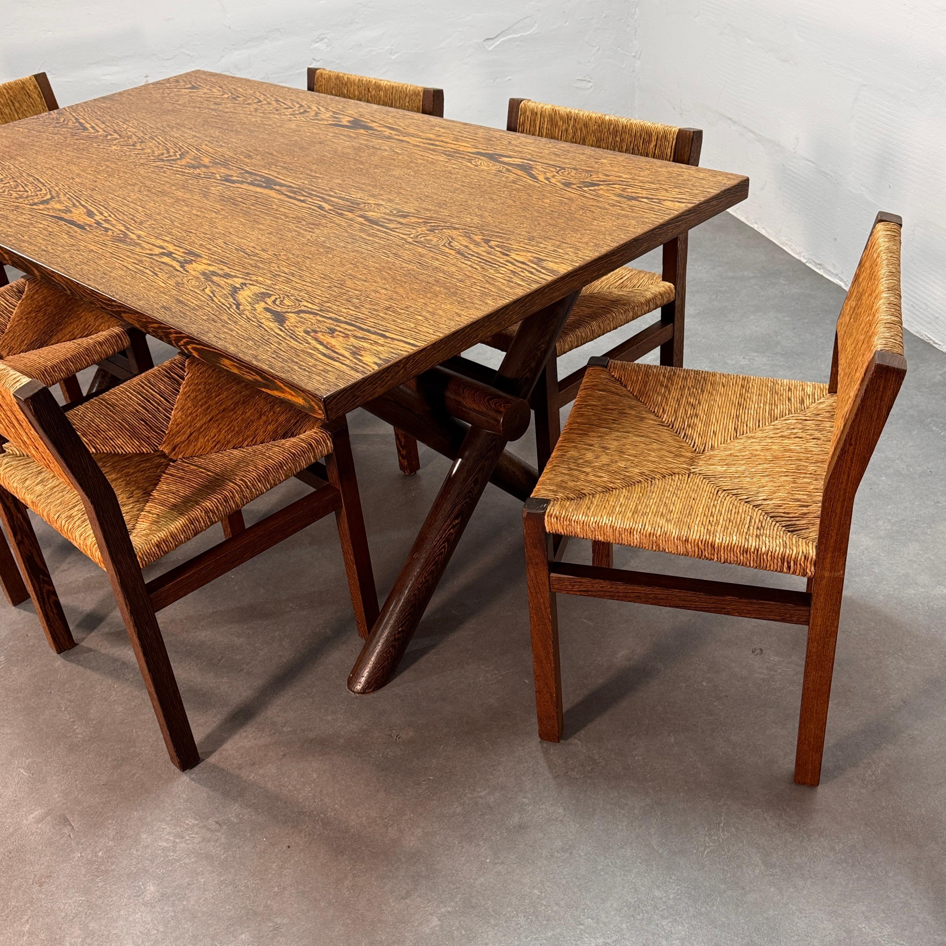 Martin Visser wengé table with 6 rush seat & back wengé chairs, Spectrum, 60's. 4