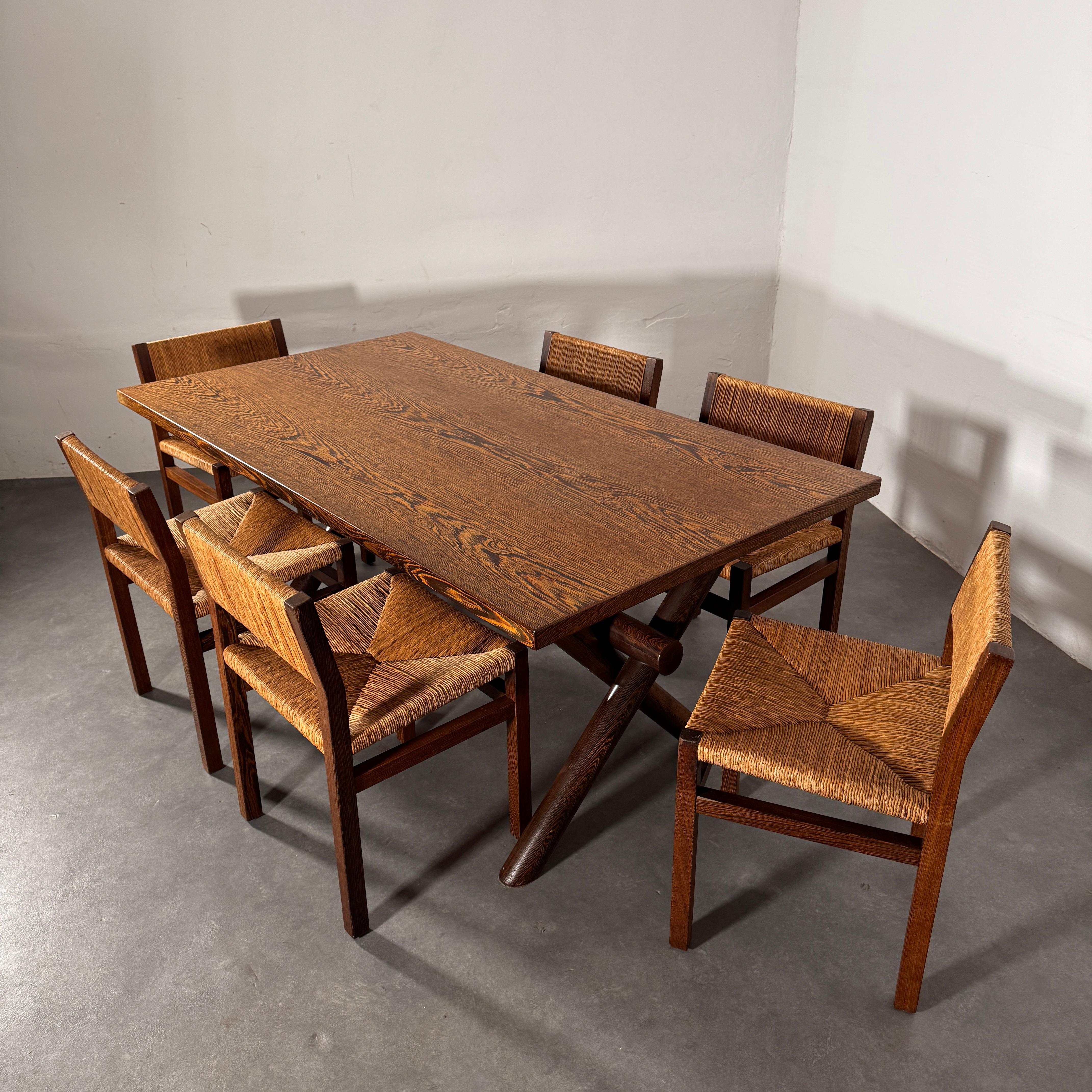 Martin Visser wengé table with 6 rush seat & back wengé chairs, Spectrum, 60's. 5