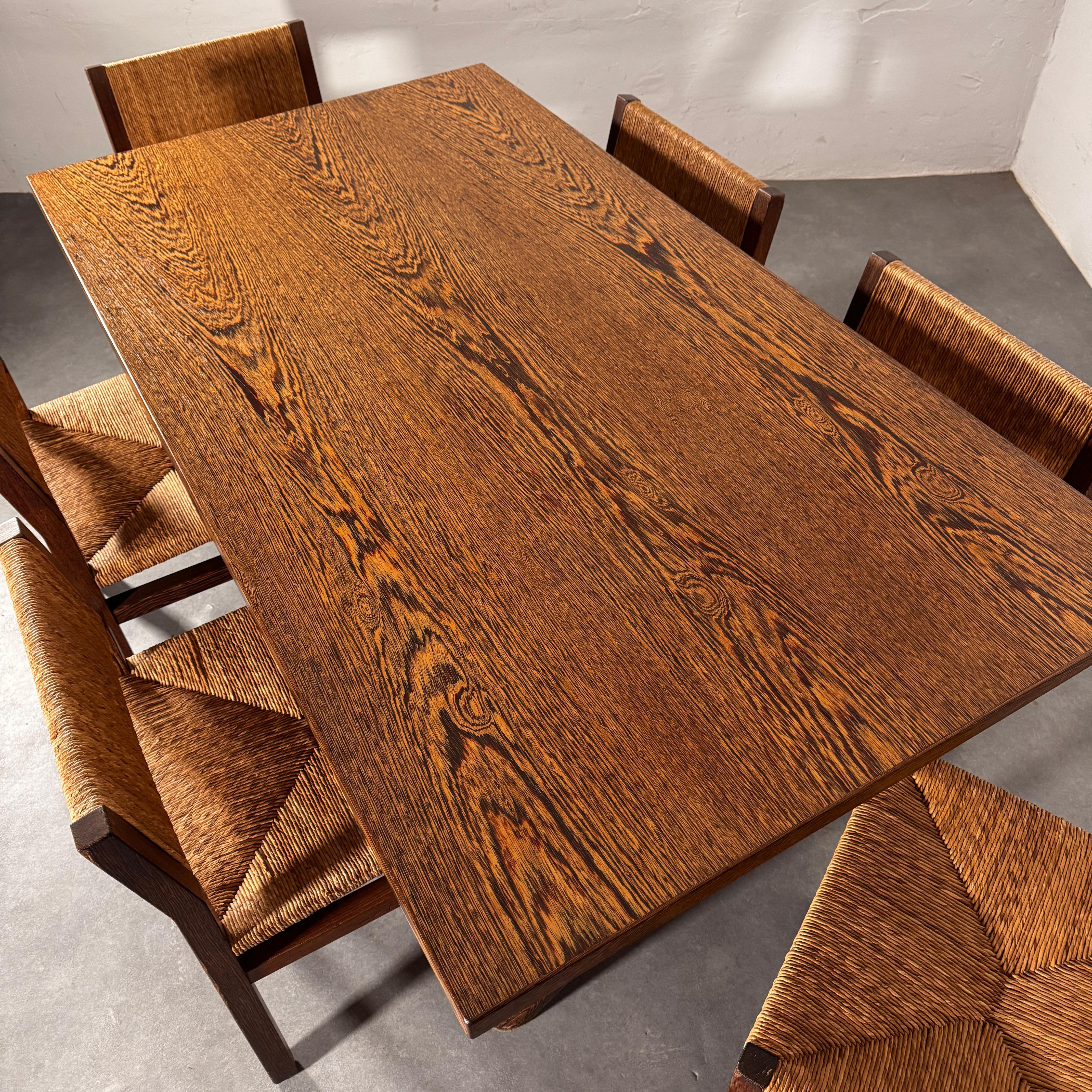Mid-20th Century Martin Visser wengé table with 6 rush seat & back wengé chairs, Spectrum, 60's.