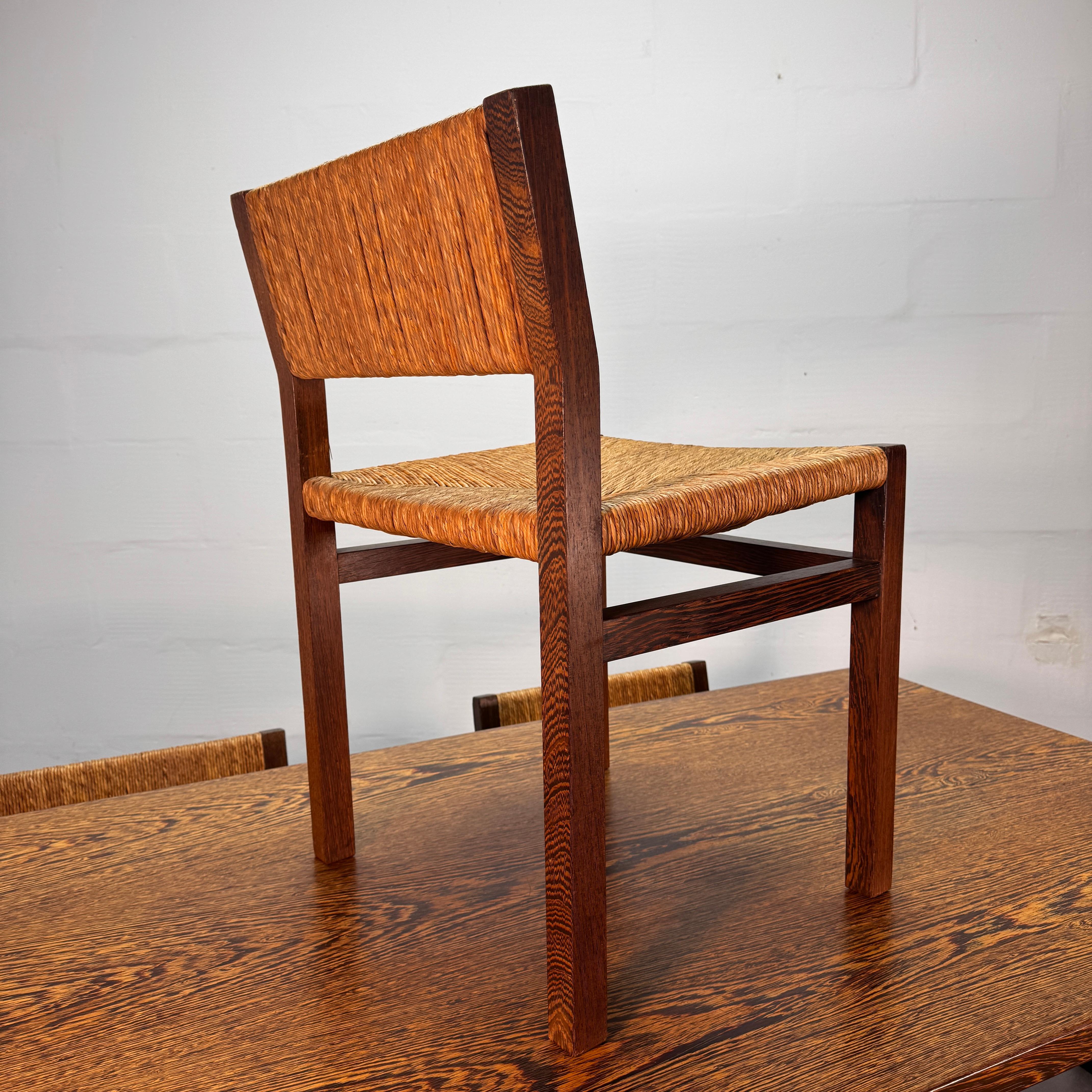 Martin Visser wengé table with 6 rush seat & back wengé chairs, Spectrum, 60's. 1