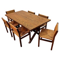 Martin Visser wengé table with 6 rush seat & back wengé chairs, Spectrum, 60's.