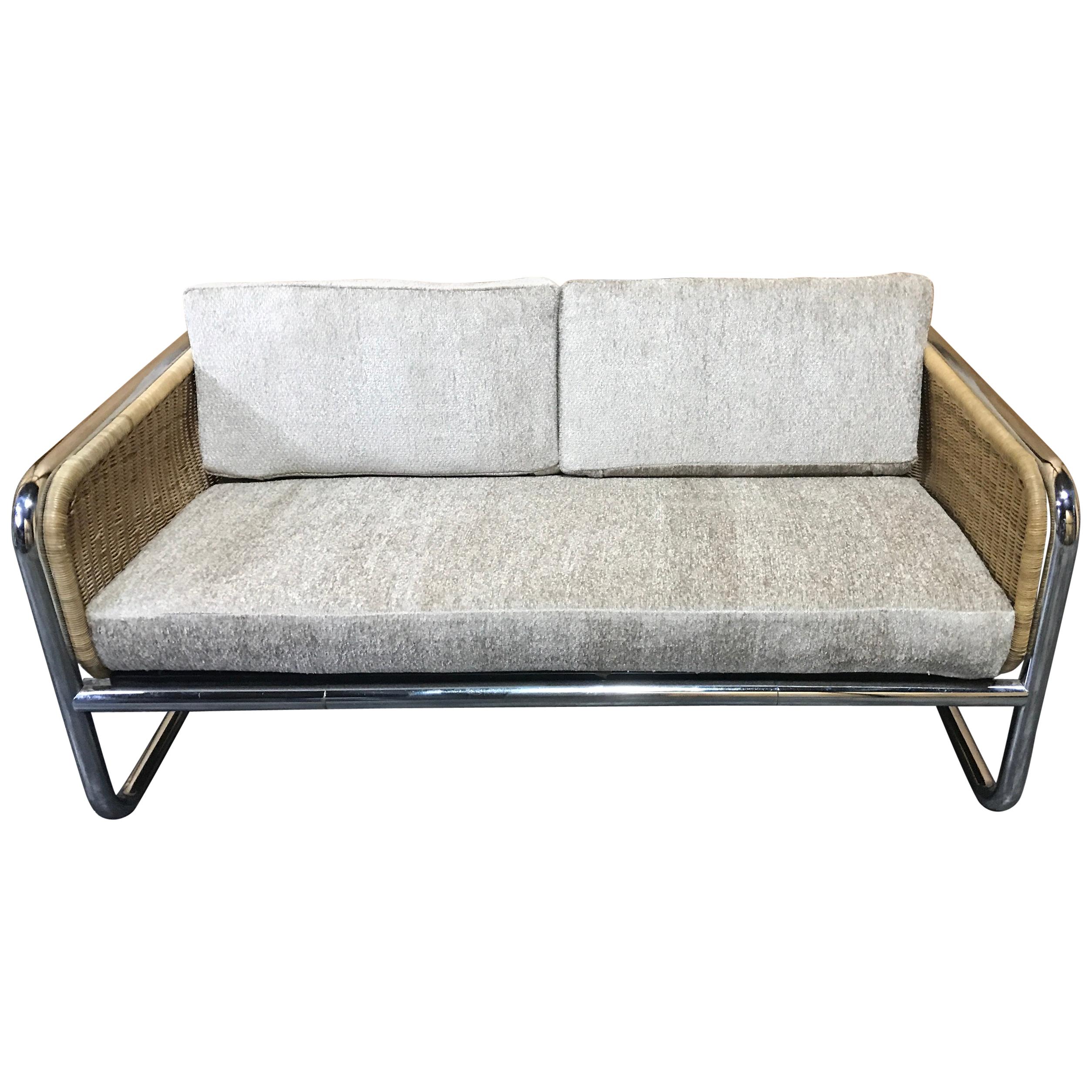 Martin Visser Wicker and Chrome Cantilever Couch