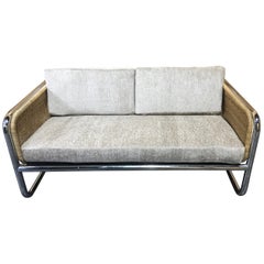 Martin Visser Wicker and Chrome Cantilever Couch