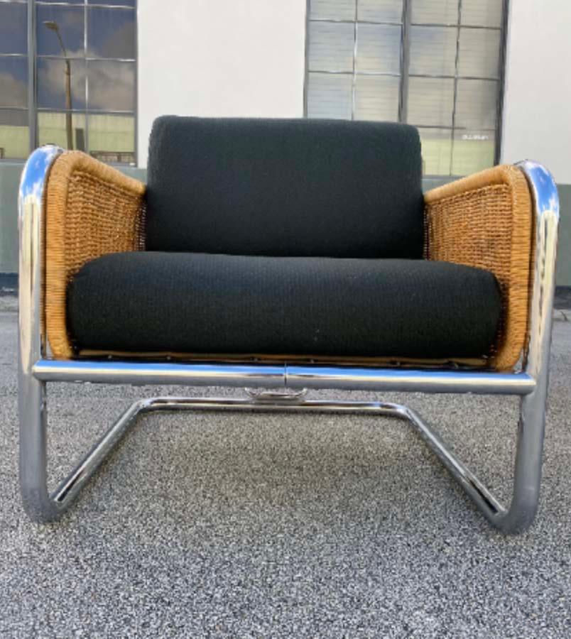 Circa 1970s. Made in Netherlands, great vintage condition featuring upholstery in charcoal color.

Measures: 30.5”W x 29”H x 31”D x 24”, arm H x 17“Seat H x 20”seat D.

Settee also available.