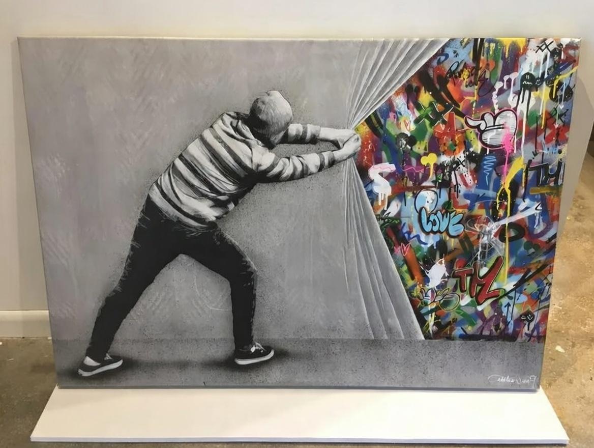 Martin Whatson - Behind the Curtain, 1/1 Mixed Media Canvas