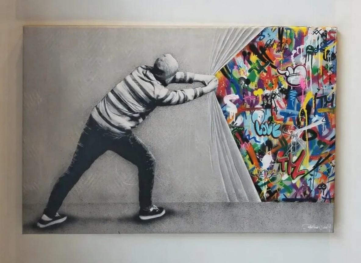 Martin Whatson - Behind the Curtain, 1/1 Mixed Media Canvas