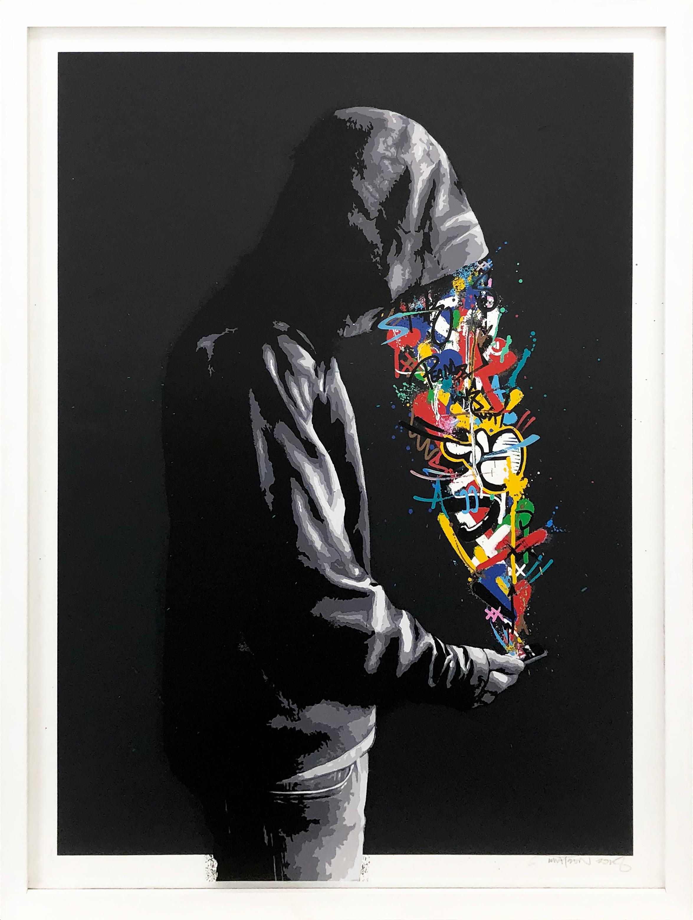 Martin Whatson Figurative Print - Connection Dk Grey (Unique Hand Finished Screen Print)