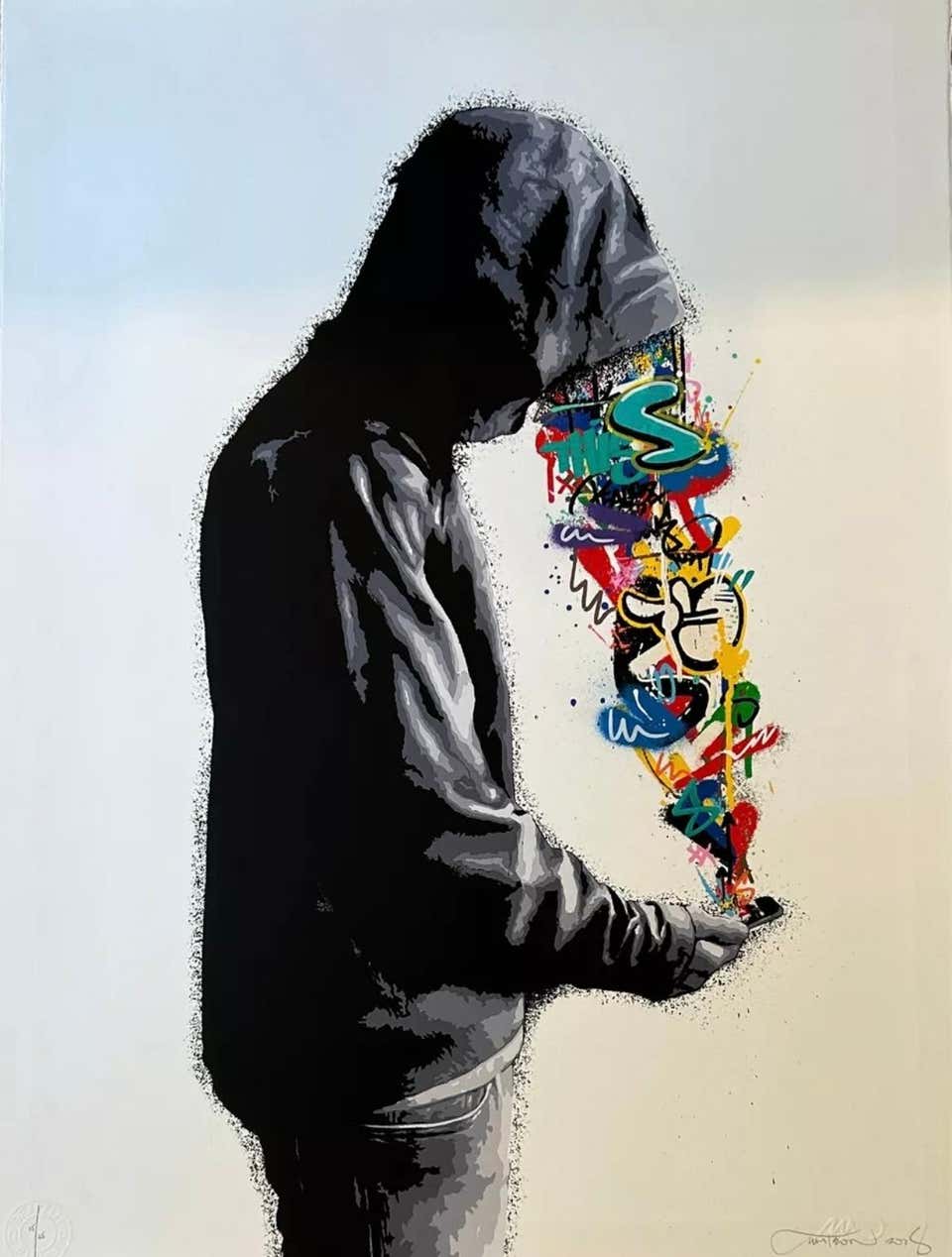 Connection "White Hand Finished Variant" by Martin Whatson. Street Art, Graffiti