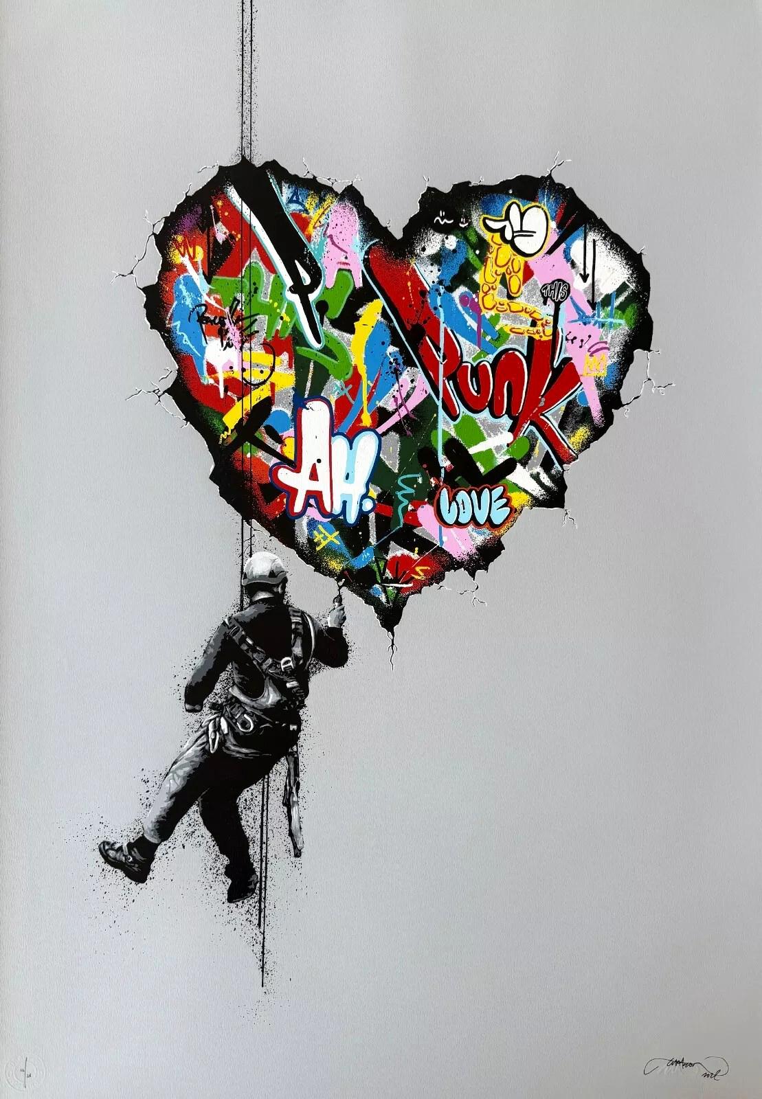 Cracked (rare grey variant signed screen print) - Print by Martin Whatson