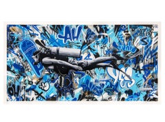 Scuba Diver (Blue) Hand Finished Print by Martin Whatson (Street Art, Graffiti)