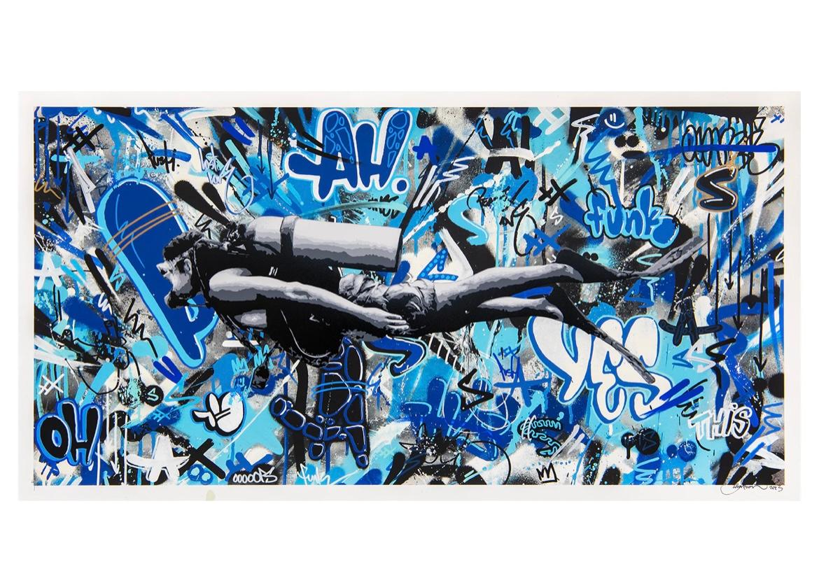 Scuba Diver (Blue) Hand Finished Print by Martin Whatson For Sale 2
