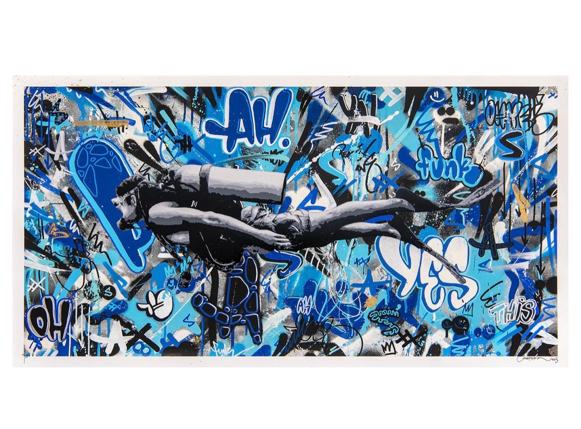 Scuba Diver (Blue) Hand Finished Print by Martin Whatson