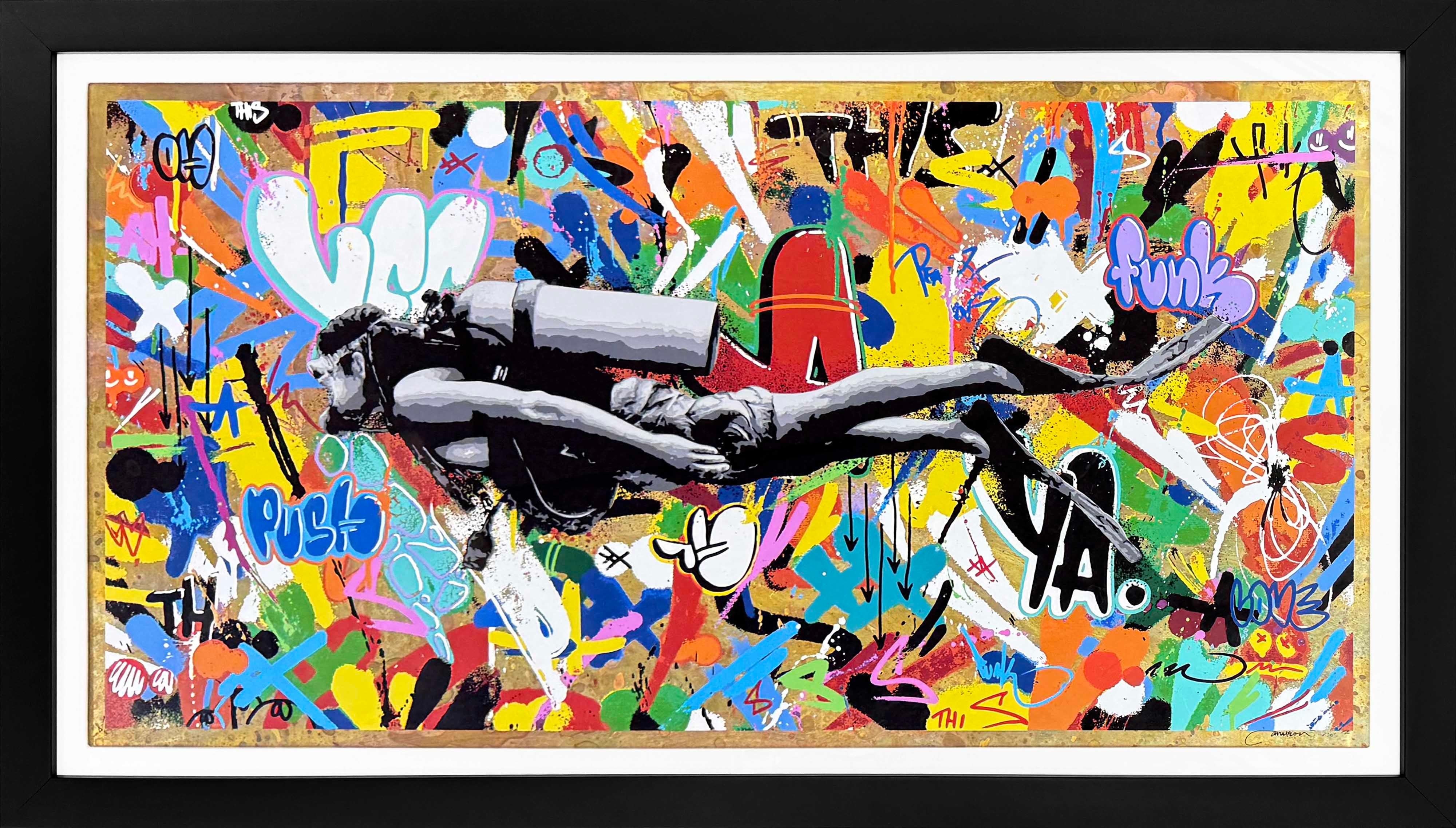 Martin Whatson Figurative Print - Scuba Diver (rare signed screen print on brass)