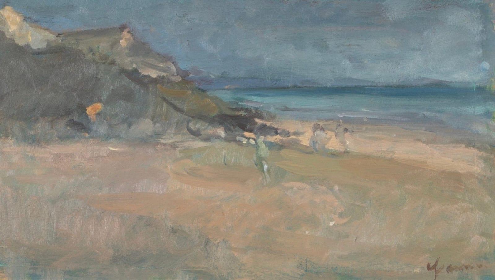 Beach with Cliffs (Dorset) Painting by Martin Yeoman B. 1953

Additional information:
Medium: Oil on paper laid on board
Dimensions: 24 x 35 cm
9 1/2 x 13 3/4 in
Signed

Martin Yeoman was born in 1953, and studied with Peter Greenham at the Royal