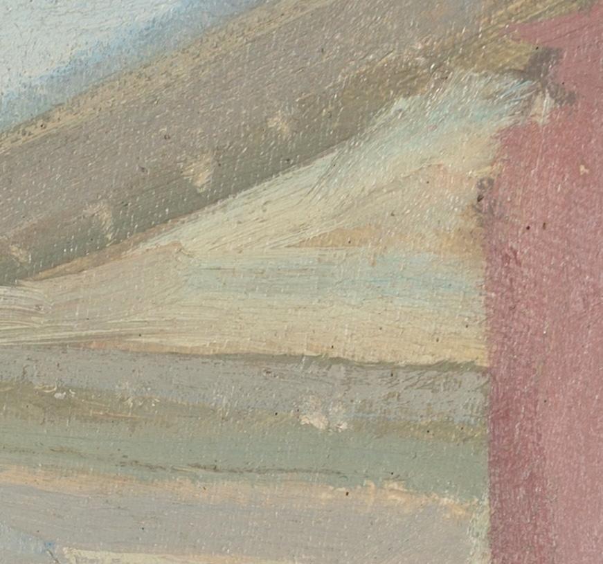 Campanile, Venice - Oil Painting of City with Bell Tower in Pink, Grey + Blue For Sale 3