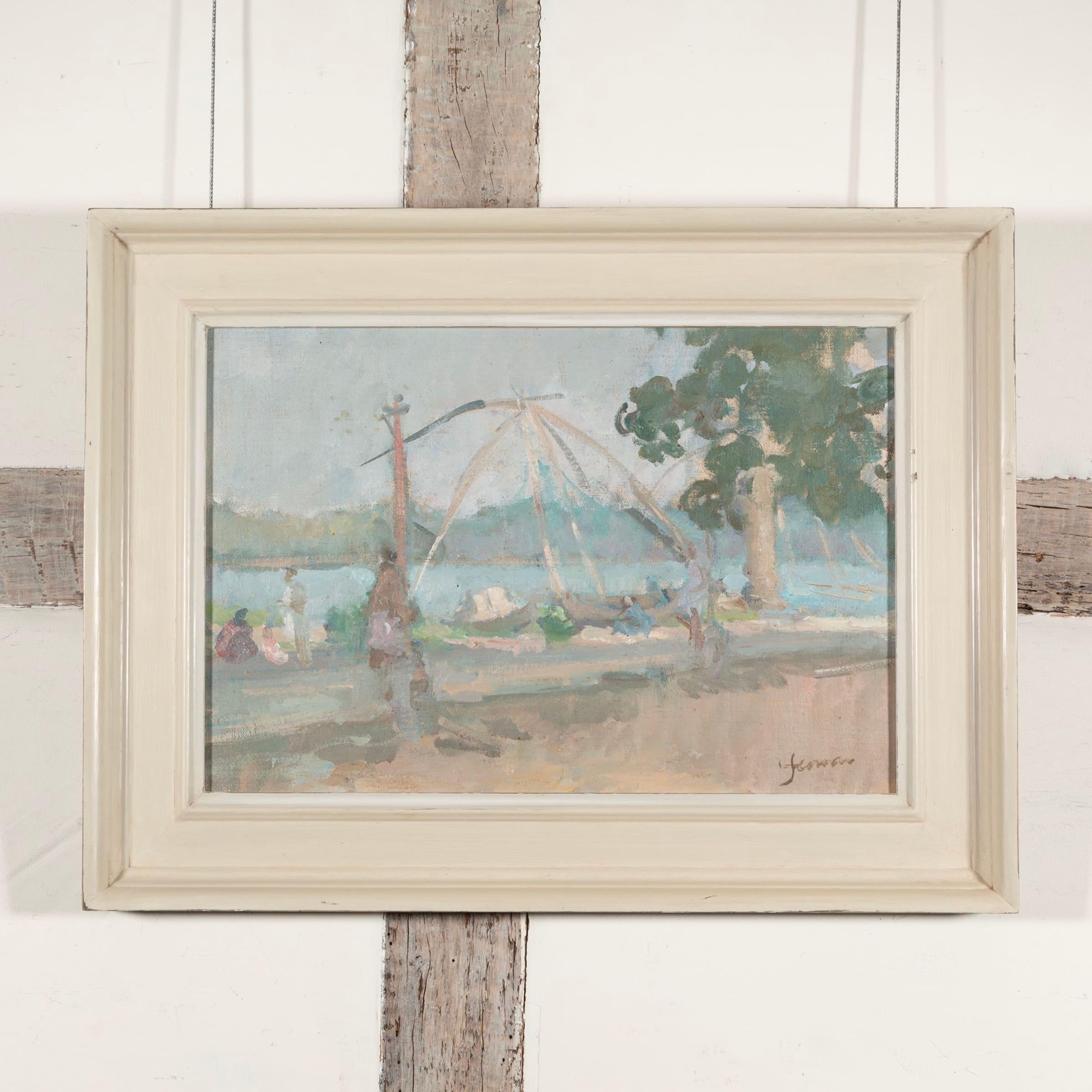 Figure lungo un fiume con barche Quadro di Martin Yeoman B. 1953

Informazioni aggiuntive:
Medio: Olio su cartone telato
Dimensioni: 24,1 x 34,3 cm
9 1/2 x 13 1/2 in
Firmato

Martin Yeoman è nato nel 1953 e ha studiato con Peter Greenham alla Royal