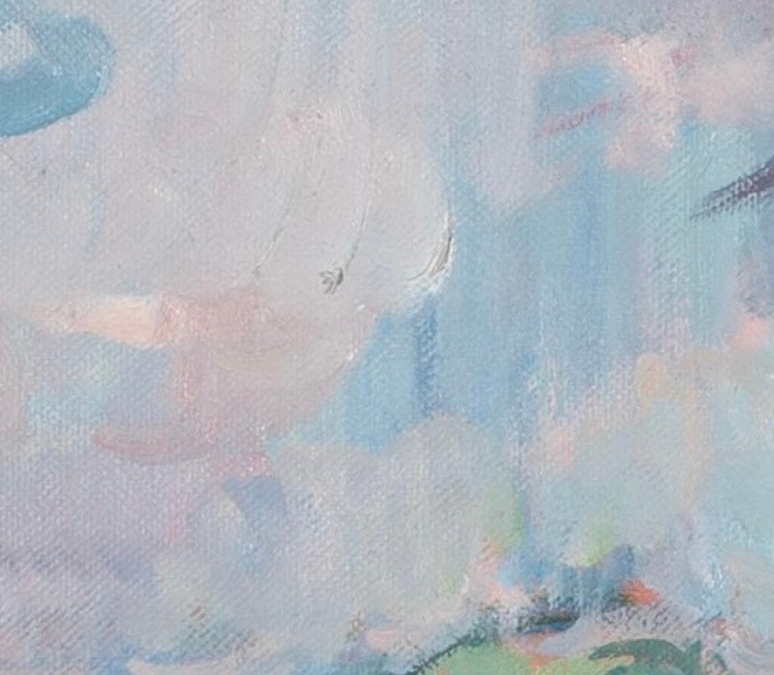 Llanura de Salisbury, primavera tardía, óleo sobre tabla Pintura figurativa de paisaje - Landscape Painting Gris de Martin Yeoman
