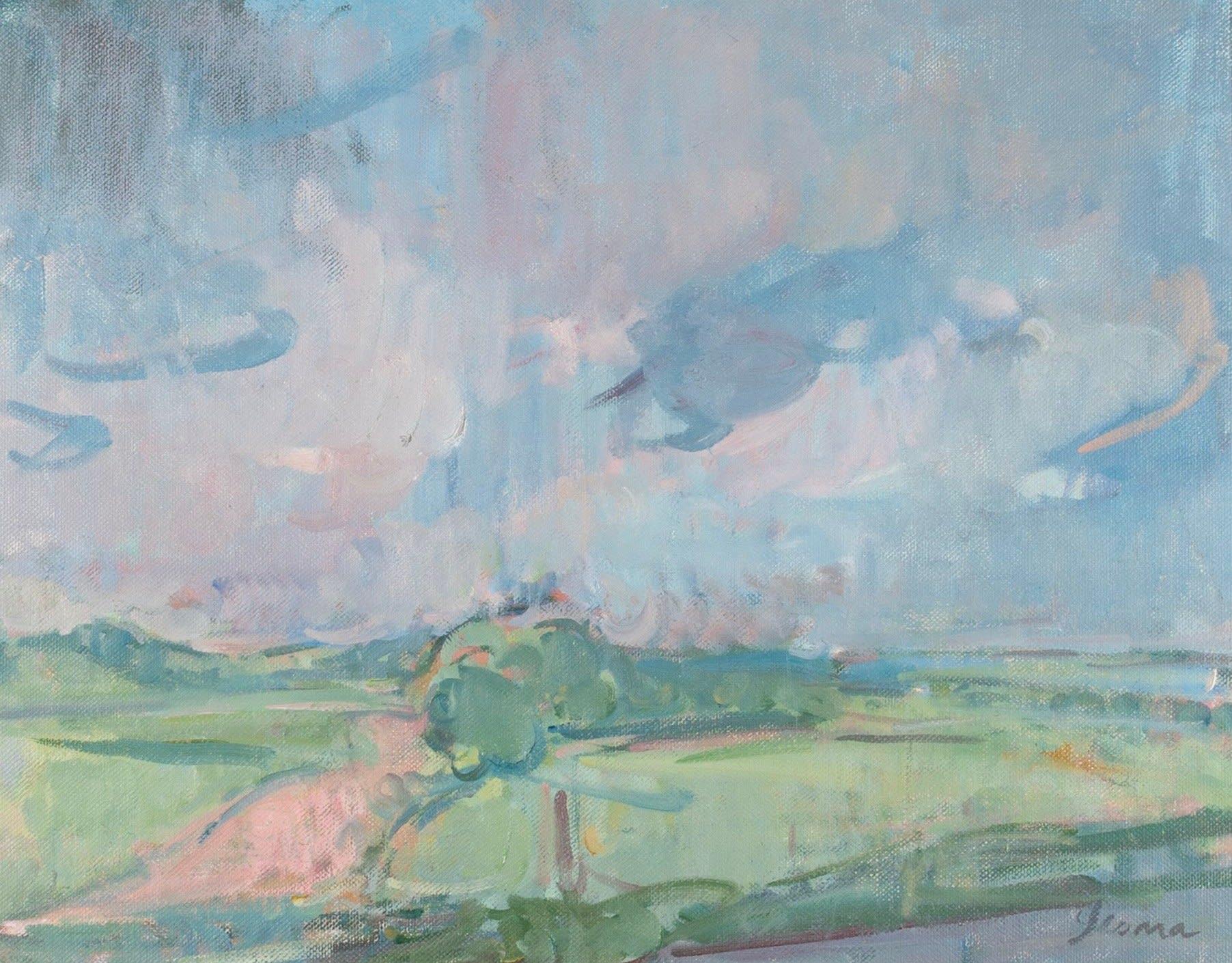 Peinture à l'huile sur panneau de Salisbury, fin de printemps, par Martin Yeoman