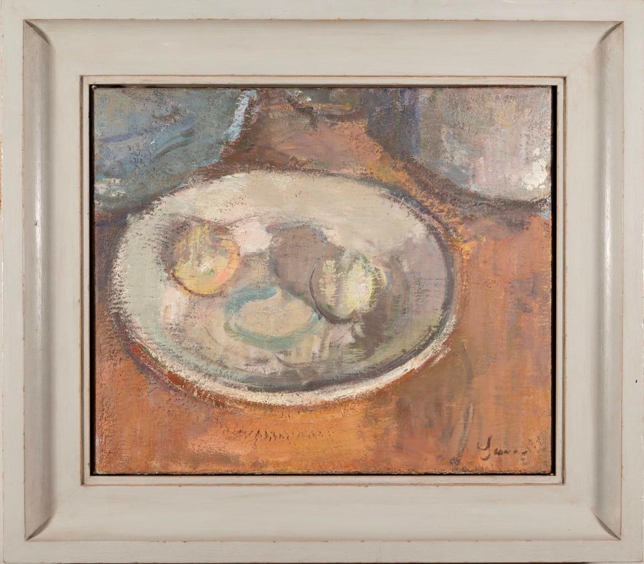 Two Apples in a Bowl II, Oil on Canvas, 2014 - Painting by Martin Yeoman