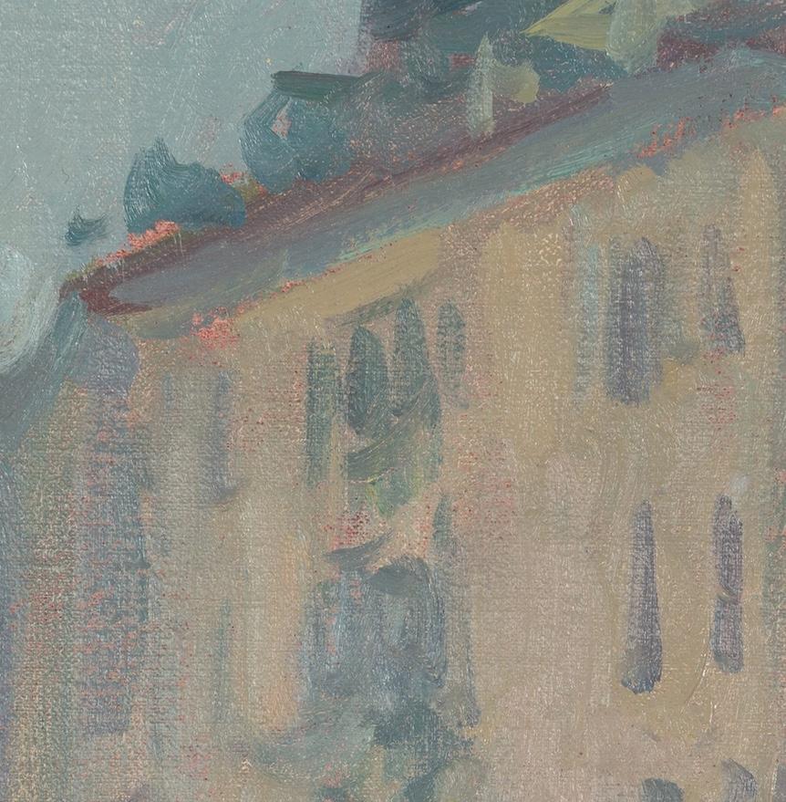 Scène vénitienne I - Paysage urbain contemporain de Venise avec des bâtiments, bleu et vert en vente 2