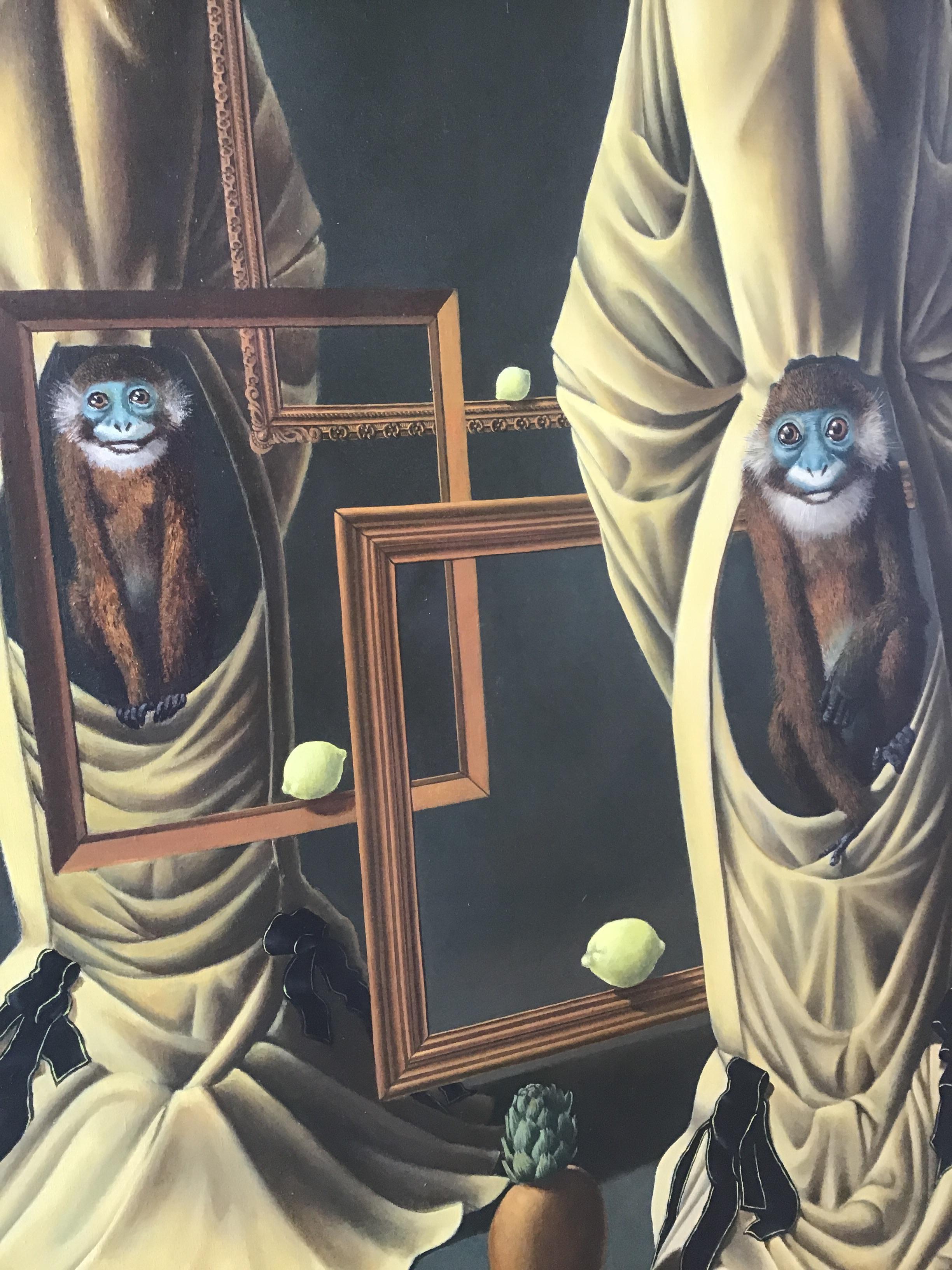 Paint Martin Zerolo Surrealist Oil on Canvas of Monkeys