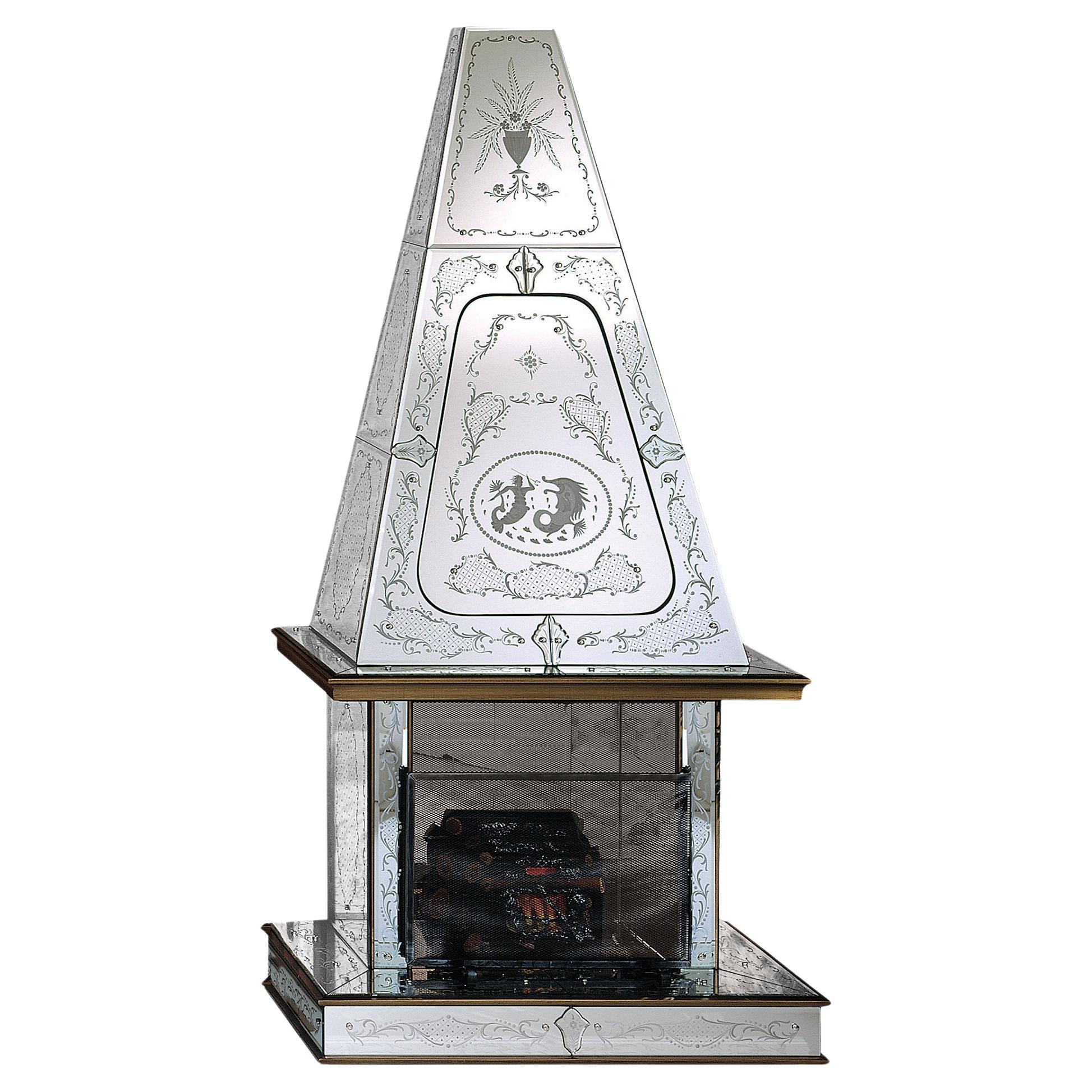 "Martina" Bar Fire Place in Murano Glass Mirror by Fratelli Tosi Murano For Sale