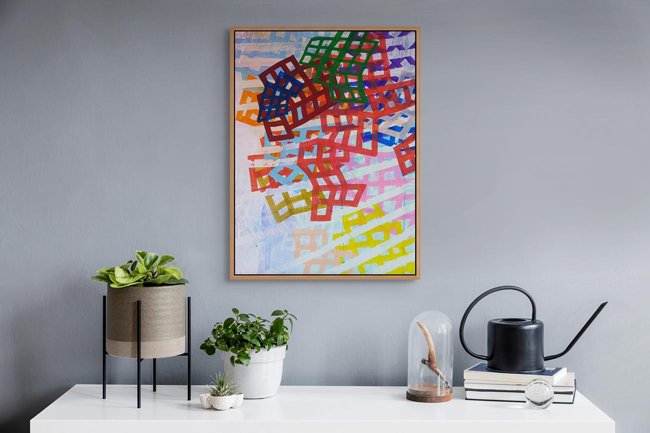A Fey Mood (Abstract Painting)
Acrylic on paper mounted on canvas — Unframed.

Martina Nehrling is an American abstract artist whose dynamic and richly textured paintings evoke kaleidoscopic worlds of pattern, color, shadow and form.

Nehrling