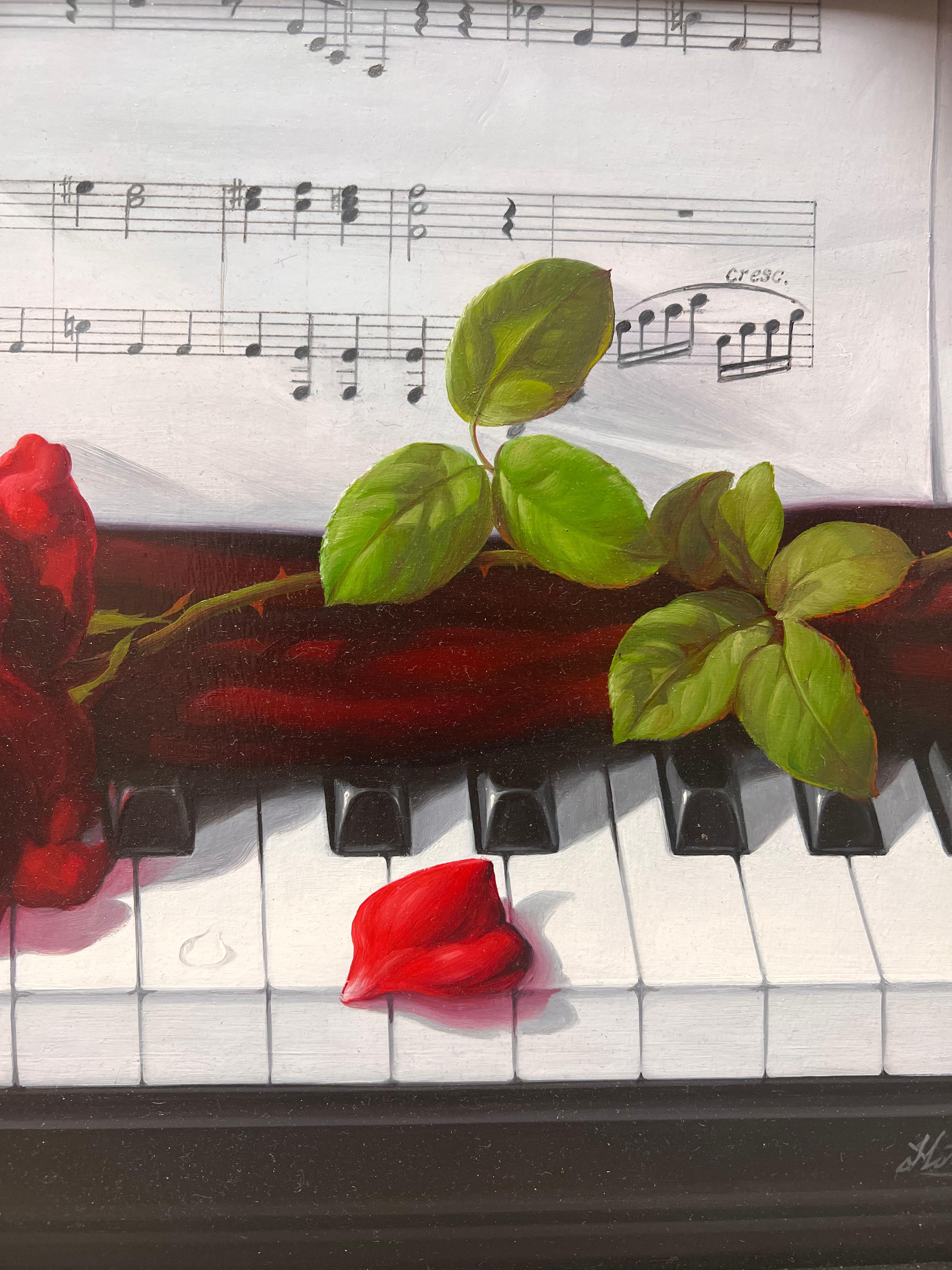 Rosa sobre un piano - Still-Life Painting Marrón de Martina Yeon 