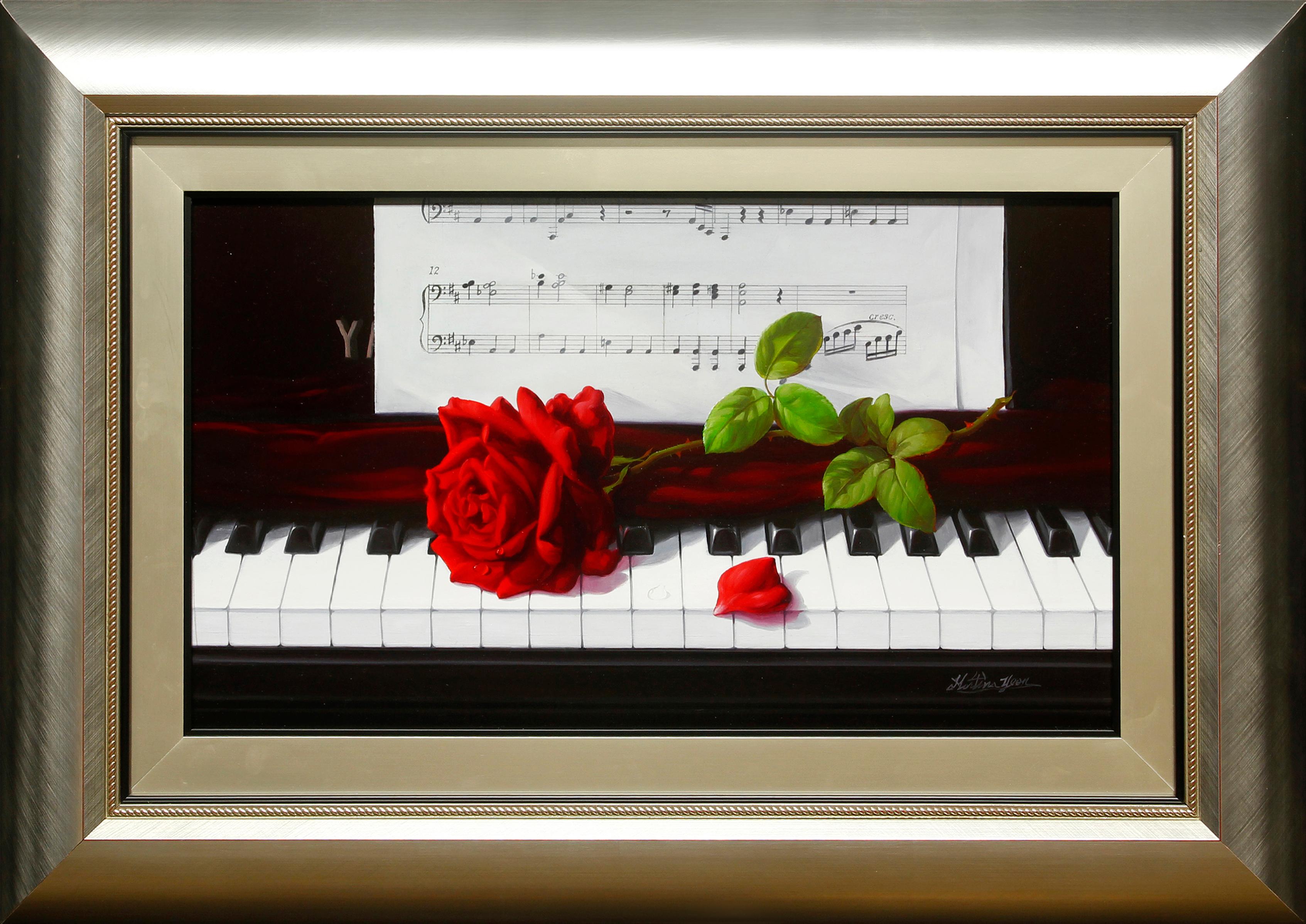 Martina Yeon  Still-Life Painting - Rose on a Piano