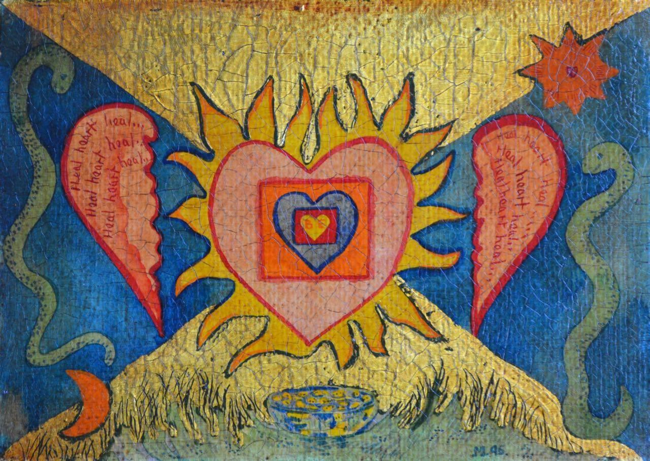 Martine Barnard Figurative Painting - Heal Heart Heal.  Contemporary Mixed Media Painting