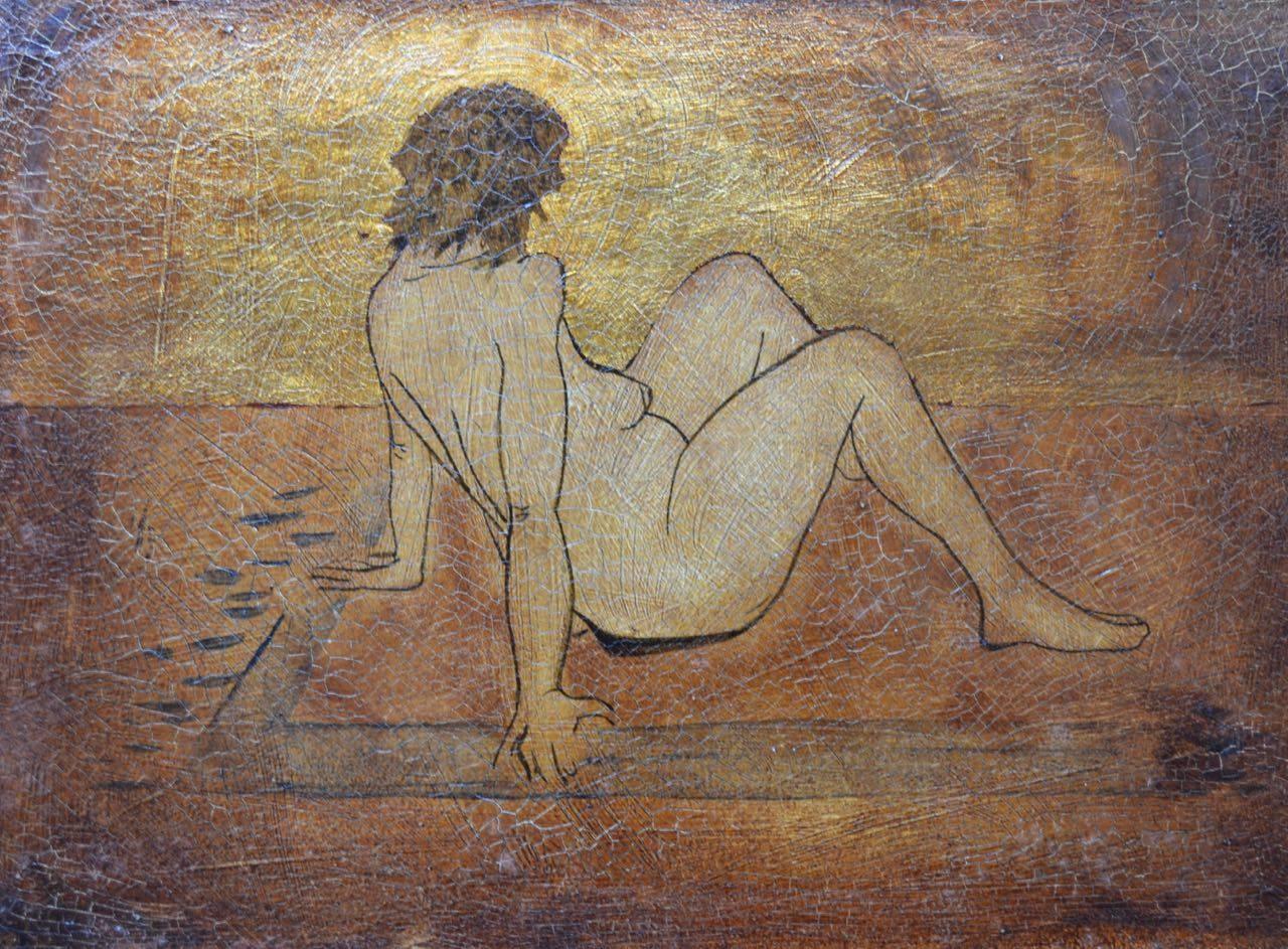 Martine Barnard Nude Painting - Nude. Contemporary Mixed Media Figurative Painting