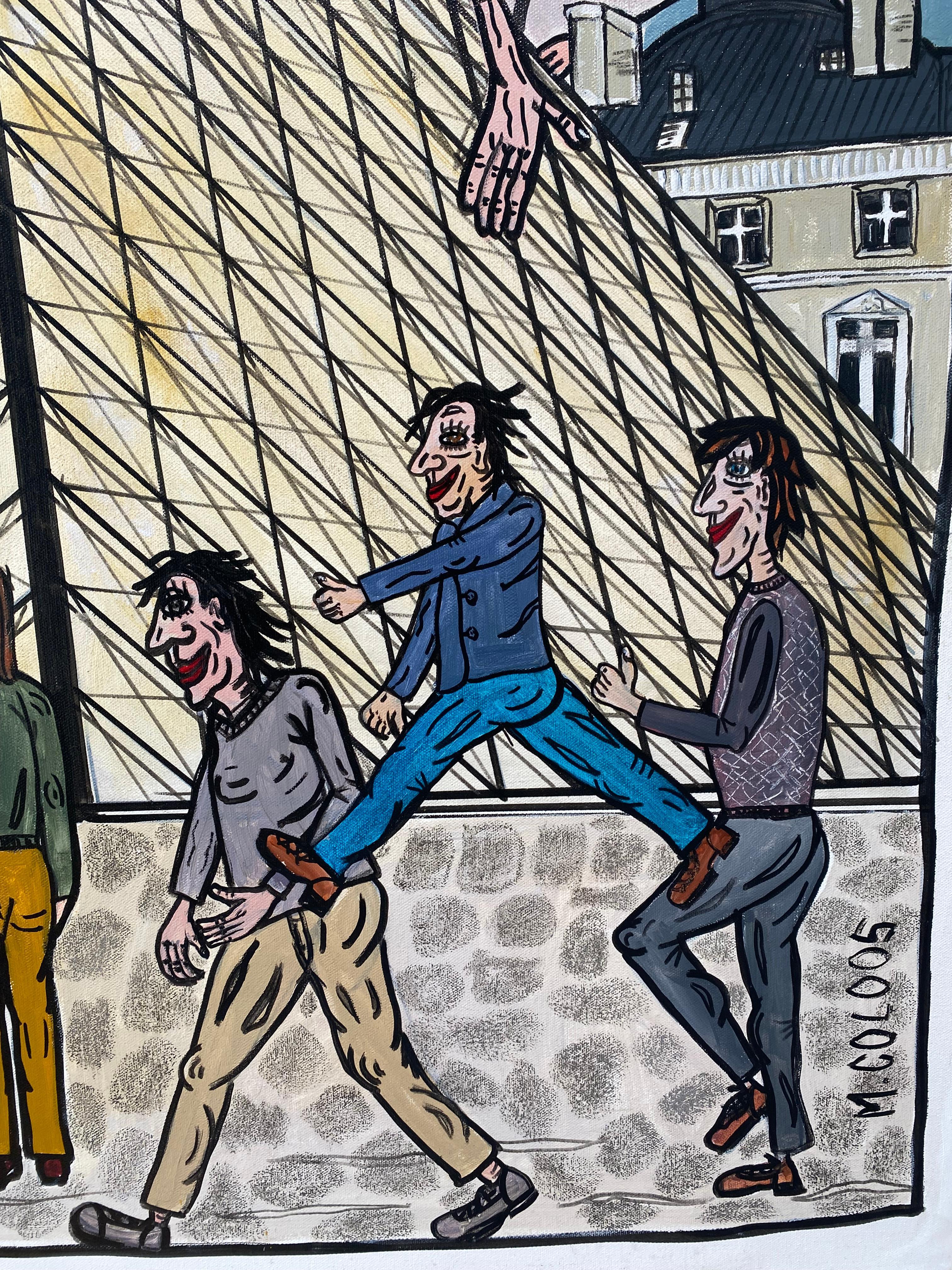 La Pyramide du Louvre - Gray Figurative Painting by Martine Coloos