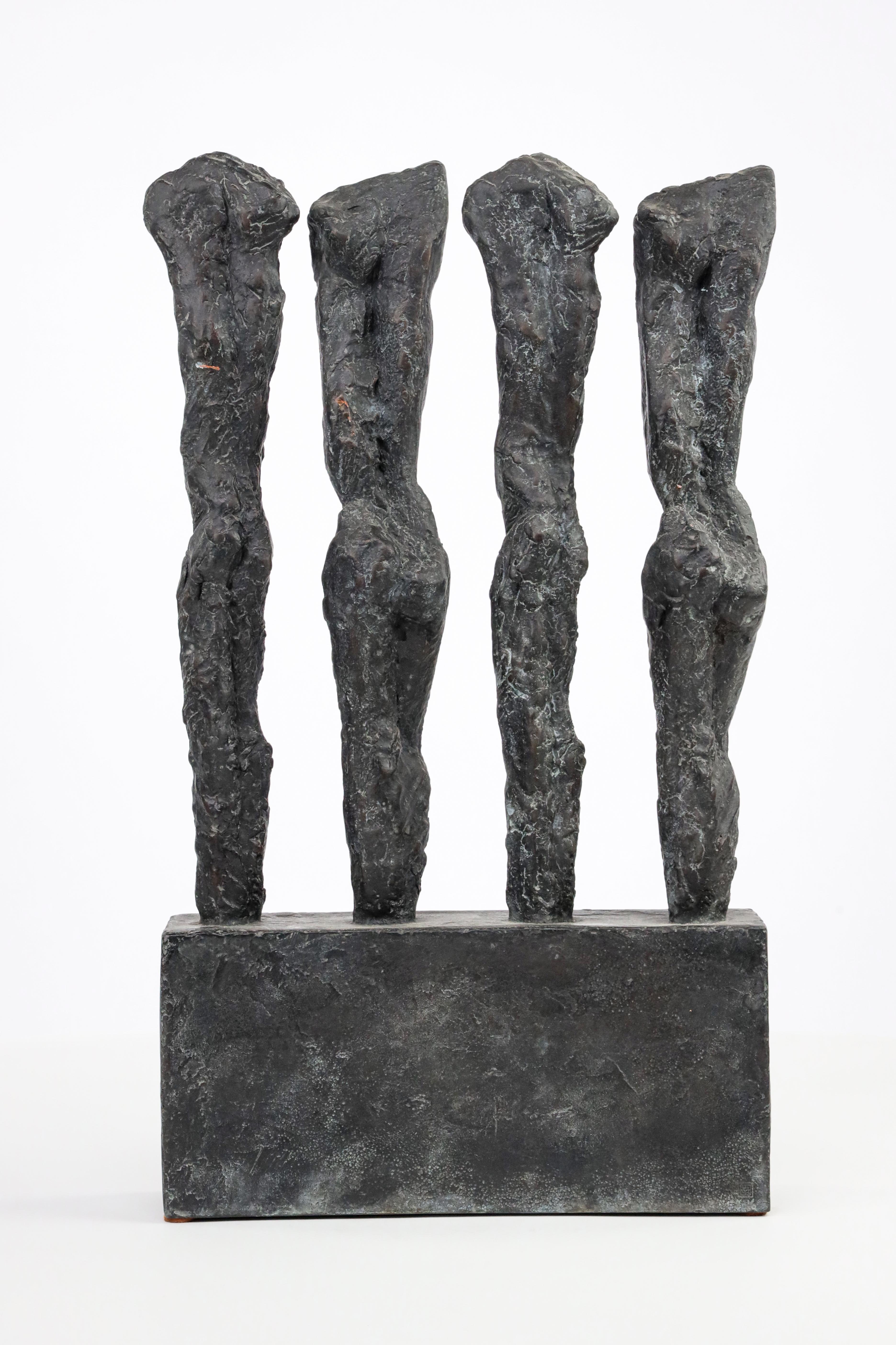 In Line by M. Demal - Bronze sculpture, group of female figures, semi-abstract - Contemporary Sculpture by Martine Demal