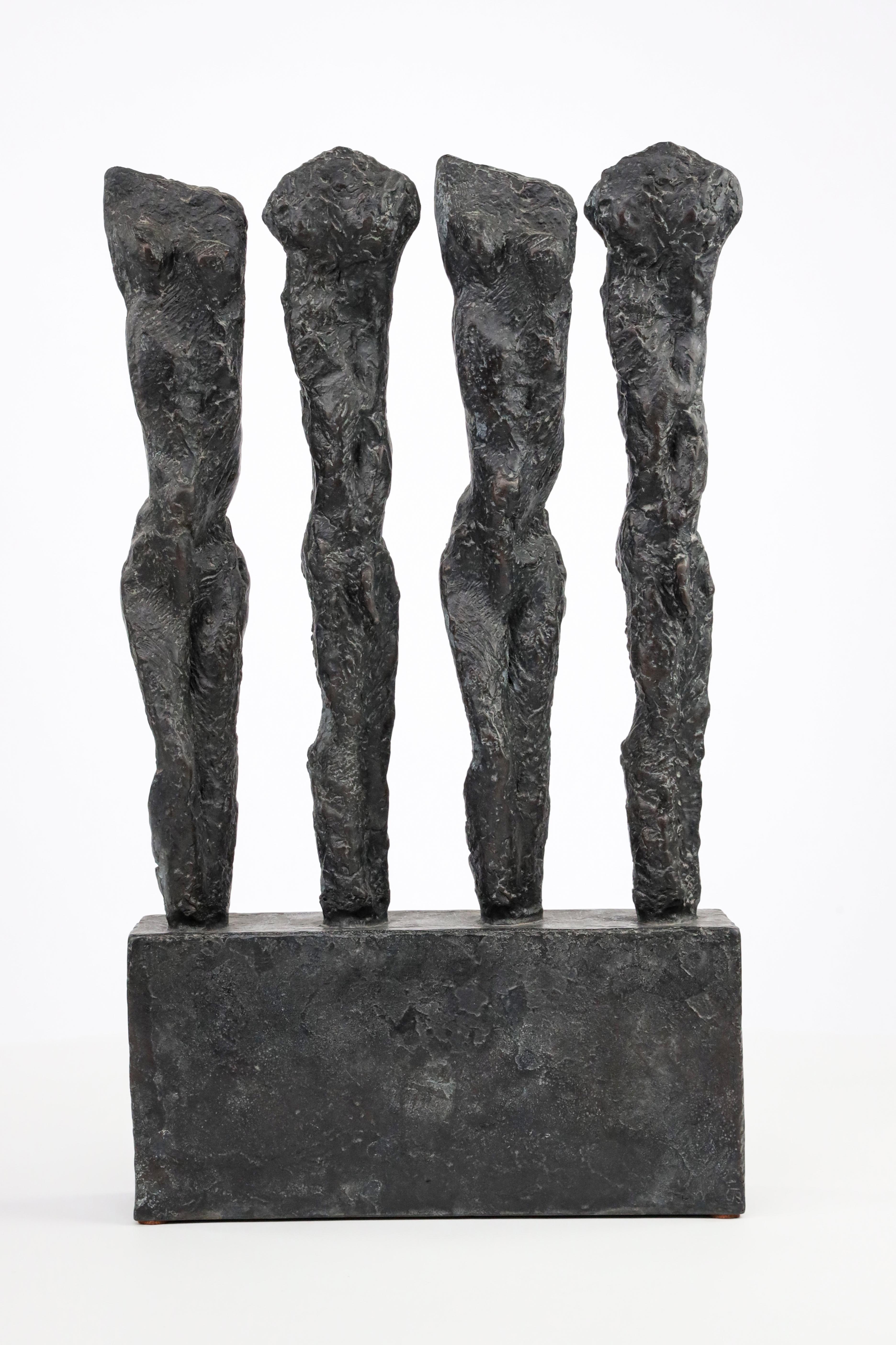 In Line is a bronze sculpture by French contemporary artist Martine Demal, dimensions are 43 × 25 × 7 cm (16.9 × 9.8 × 2.8 in). These dimensions include the base which measures 11 x 25 x 6 cm (4,3 x 9,8 x 2,4 in). 
The sculpture is signed and