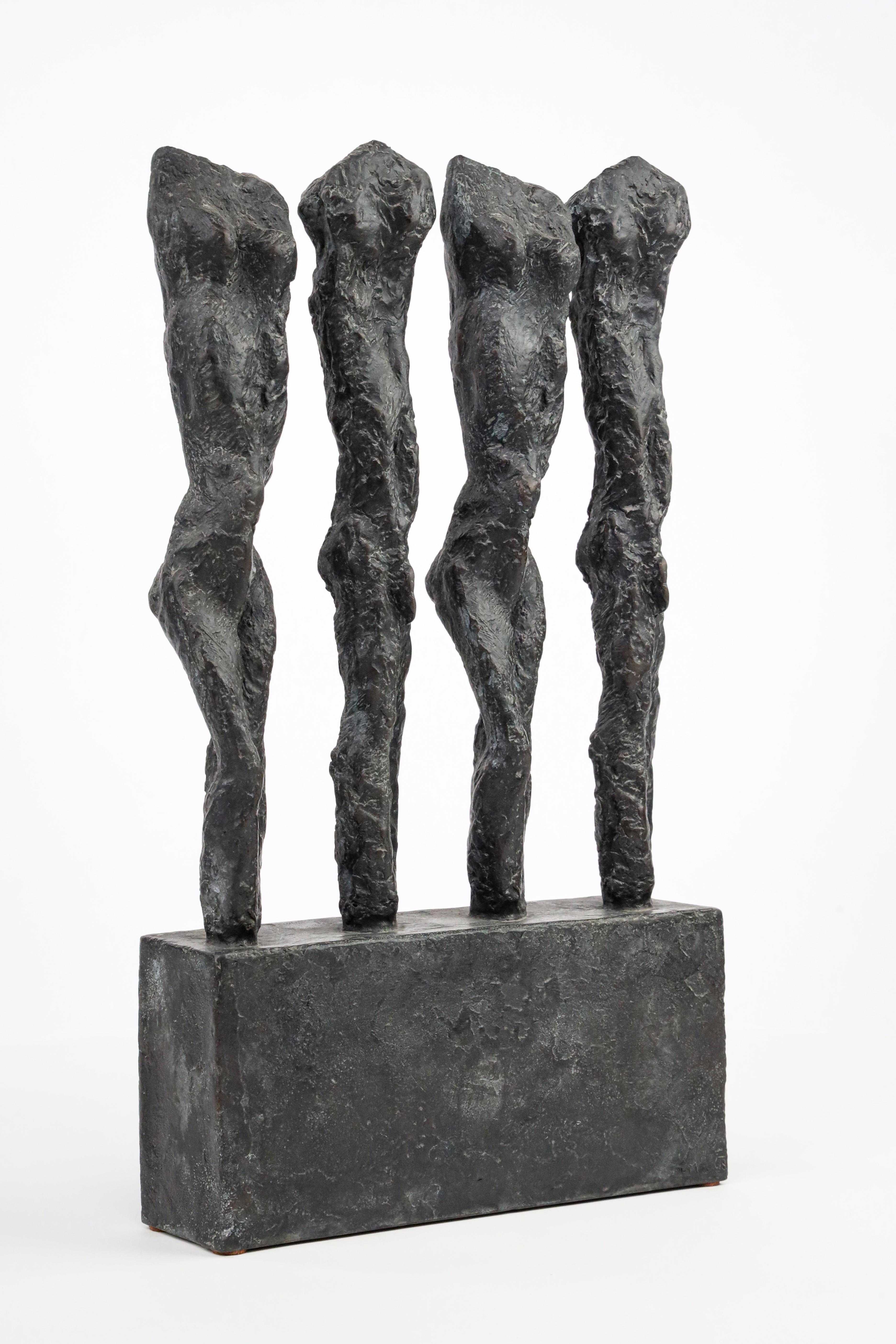 Martine Demal Figurative Sculpture - In Line by M. Demal - Bronze sculpture, group of female figures, semi-abstract