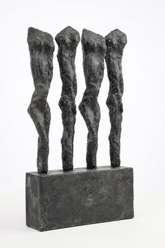 In Line by M. Demal - Bronze sculpture, group of female figures, semi-abstract