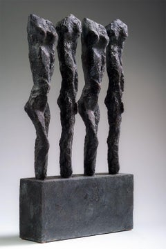 In Line by M. Demal - Bronze sculpture, group of female figures, semi-abstract